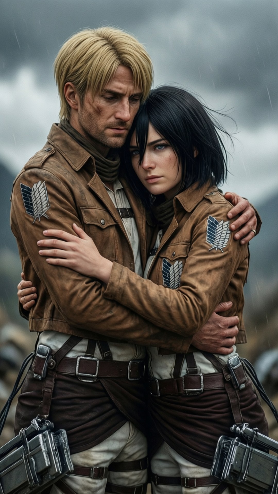 Levi và Mikasa ôm nhau Hình nền