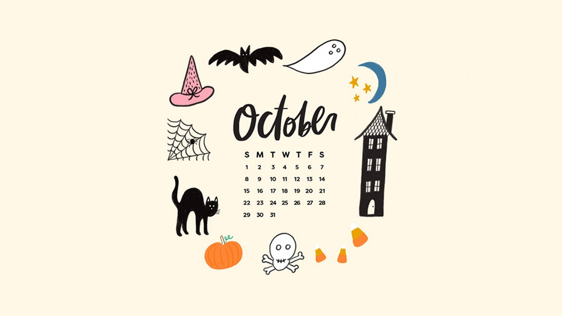 Lịch Tháng 10 Halloween Dễ Thương Hình nền
