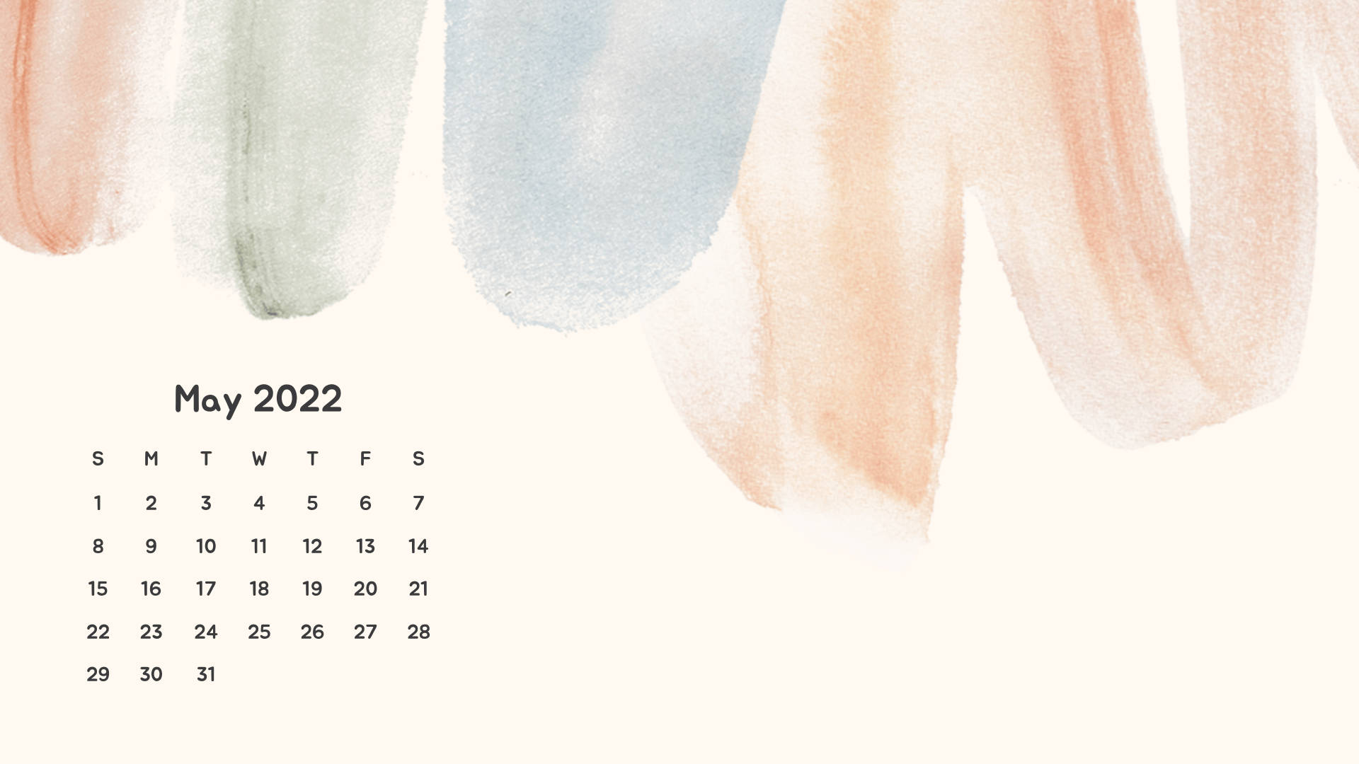 Lịch Tháng 5 Năm 2022 Với Những Vệt Màu Pastel Hình nền