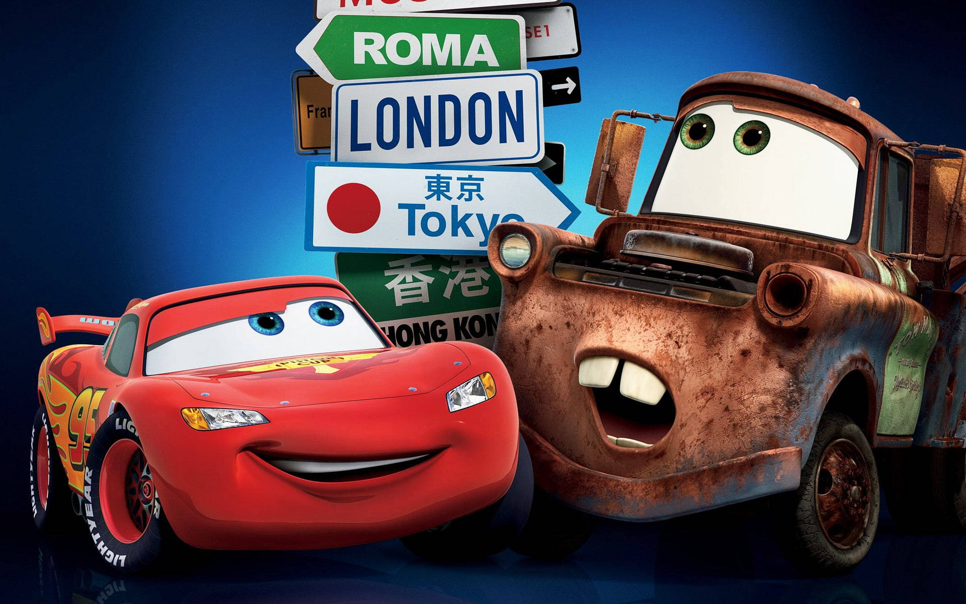 Lightning McQueen và Mater trong cuộc phiêu lưu kỳ thú ở Cars 2 Hình nền