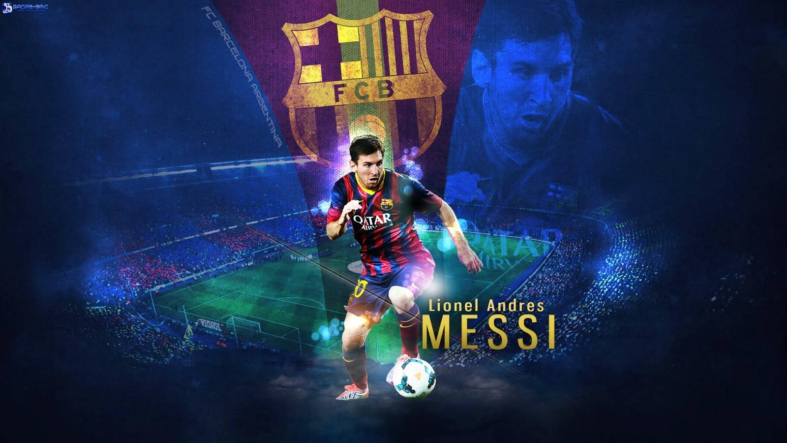 Hình nền nghệ thuật Lionel Andres Messi với logo FC Barcelona