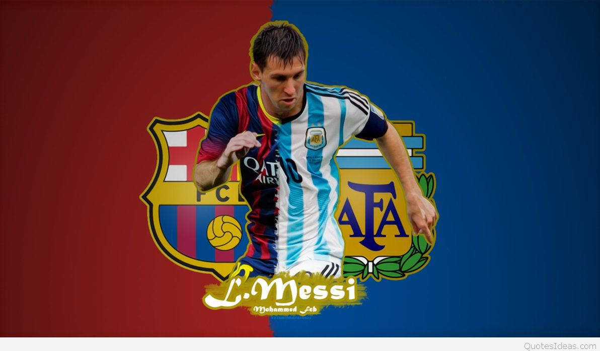 Hình nền fan art của Lionel Messi với logo FCB và AFA