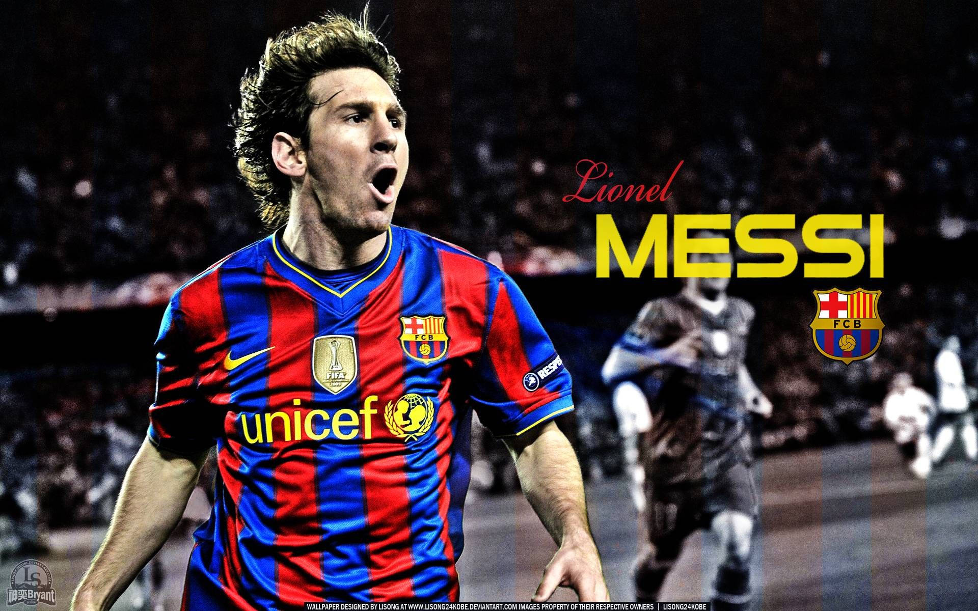 Hình nền Messi cổ vũ trong áo đấu FC Barcelona UNICEF