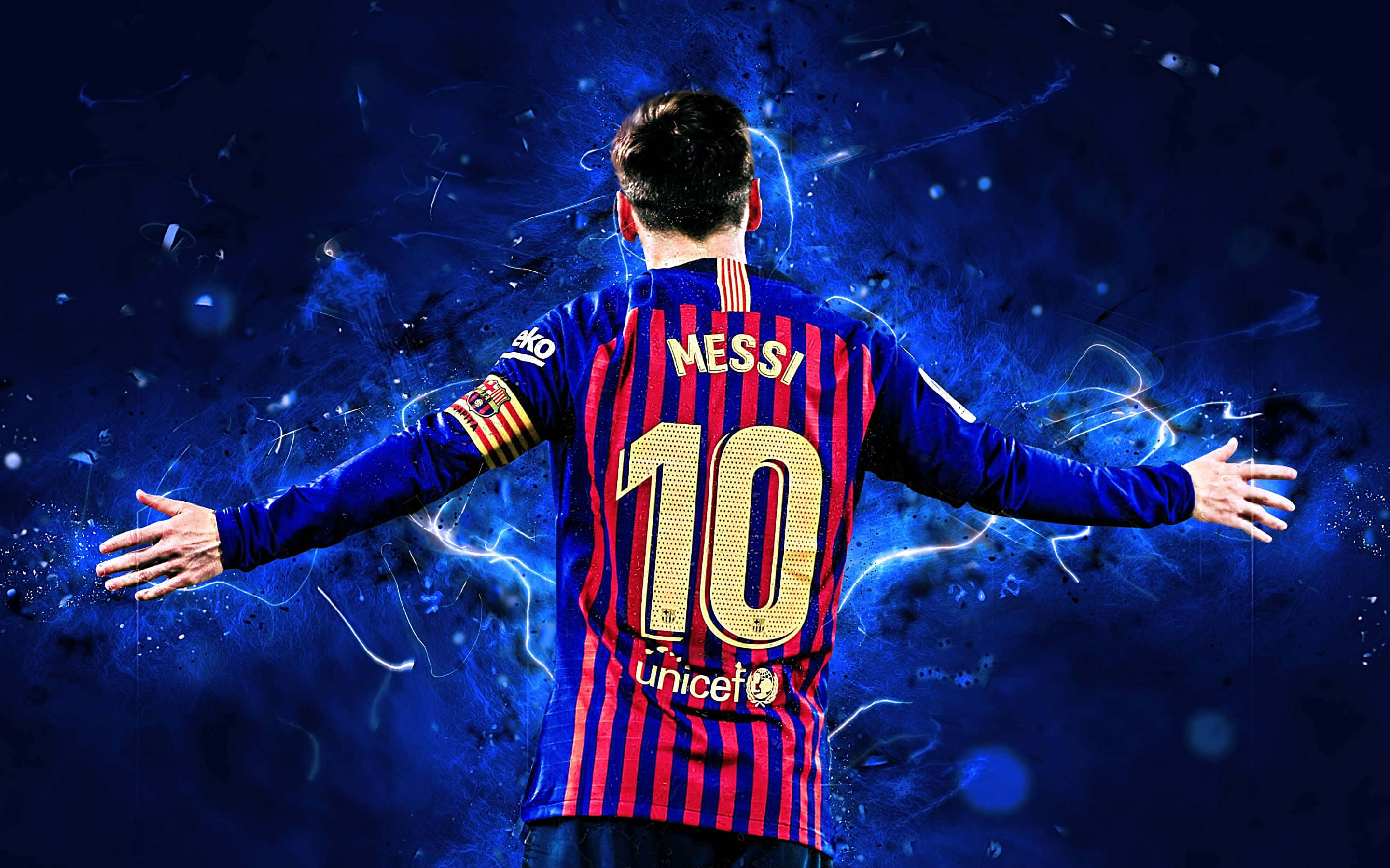 Lionel Messi lách bóng qua hậu vệ giữa khung cảnh hoàng hôn rực rỡ sắc màu. Hình nền