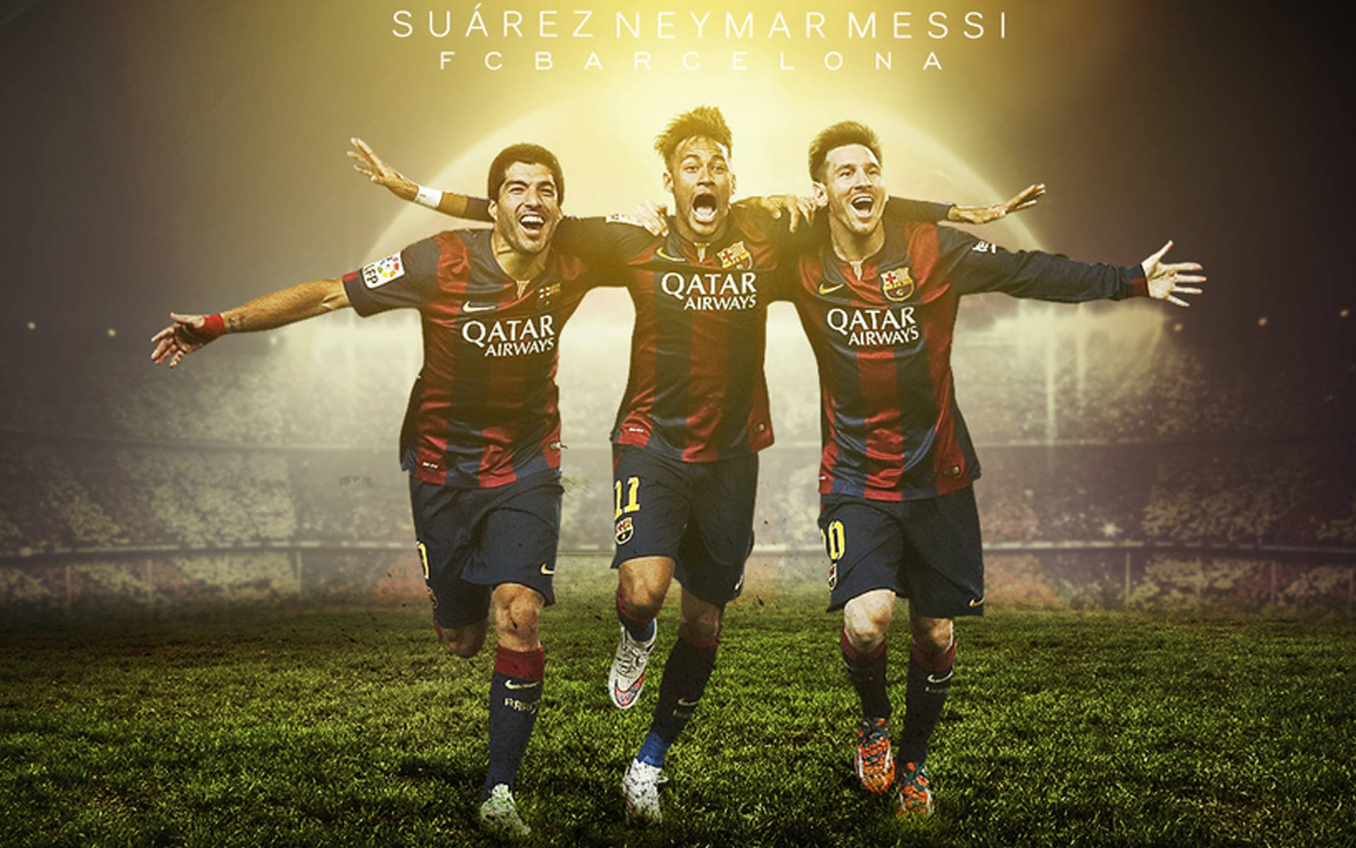 Hình nền bộ ba Messi Suarez Neymar đang chạy trên sân