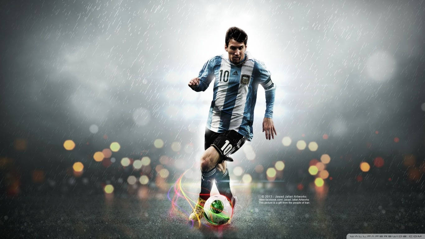 Hình nền fan art Lionel Messi chơi bóng trong mưa