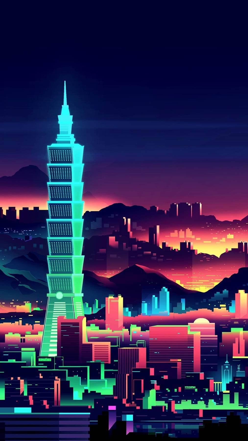 Lo Fi iPhone Thành Phố Neon Hình nền