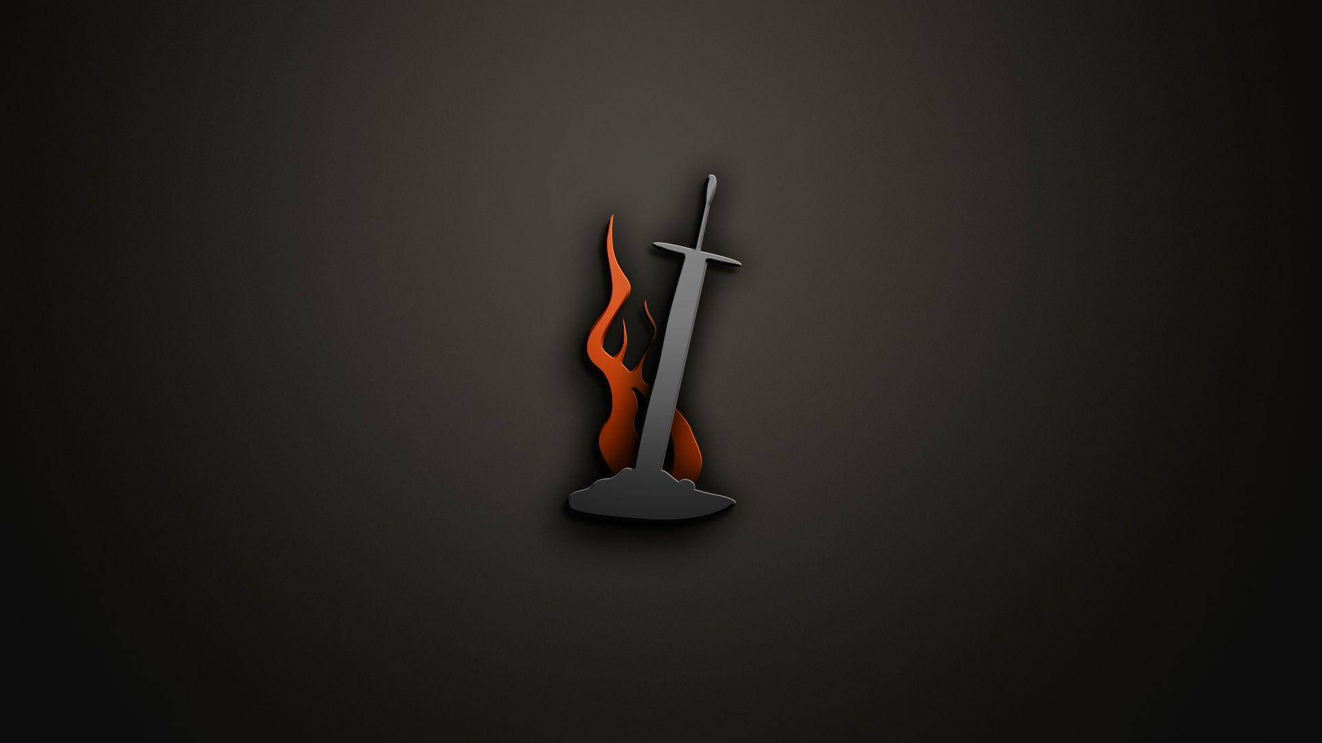 Hình nền logo game kiếm lửa cắm trên đá