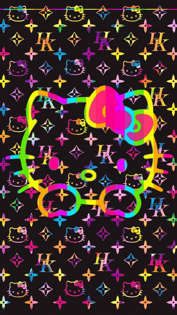 Logo nhiều màu trên nền đen Helly Kitty Hình nền