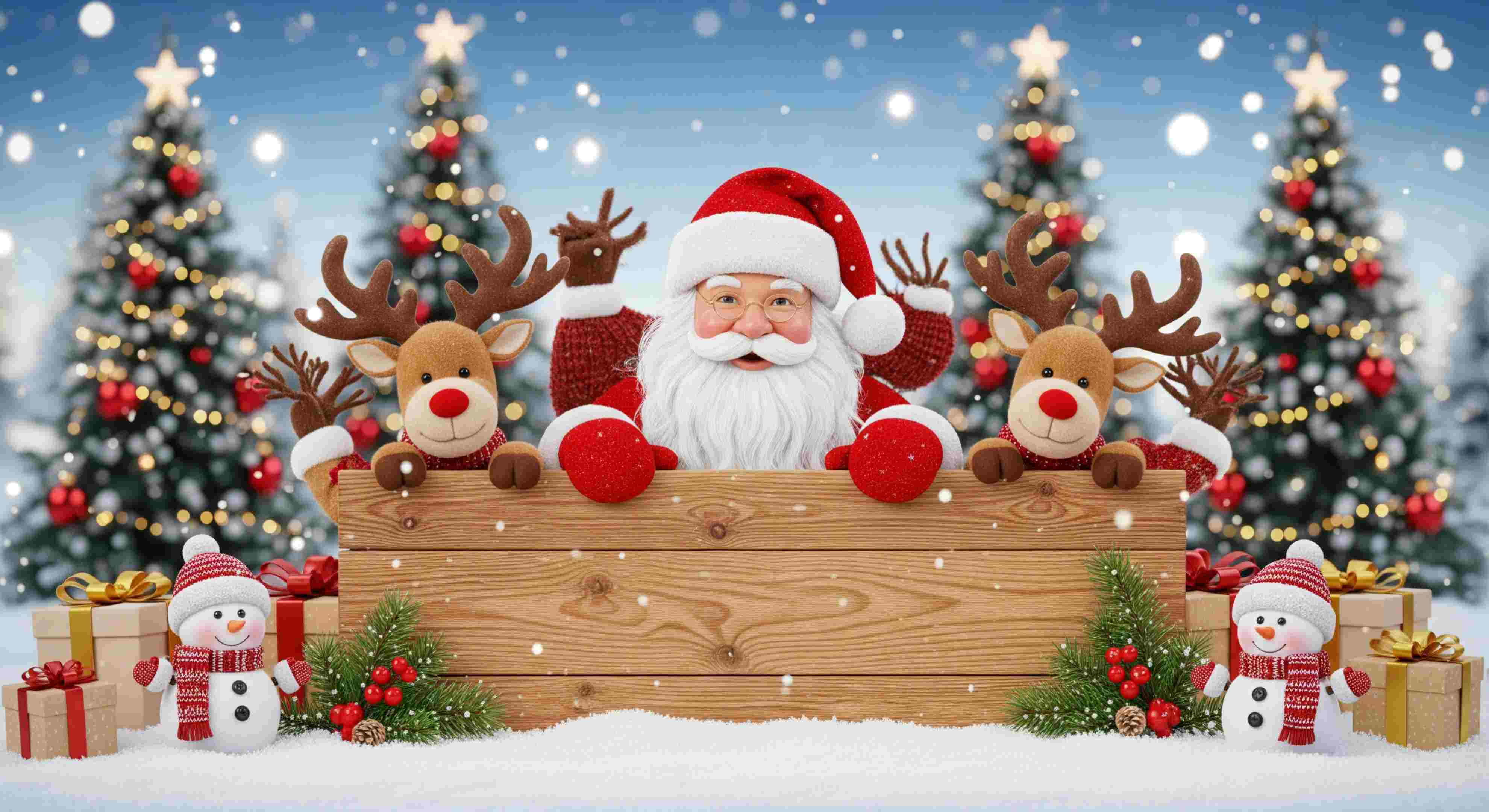 Lời chào Giáng sinh cùng Ông già Noel và những người bạn Hình nền