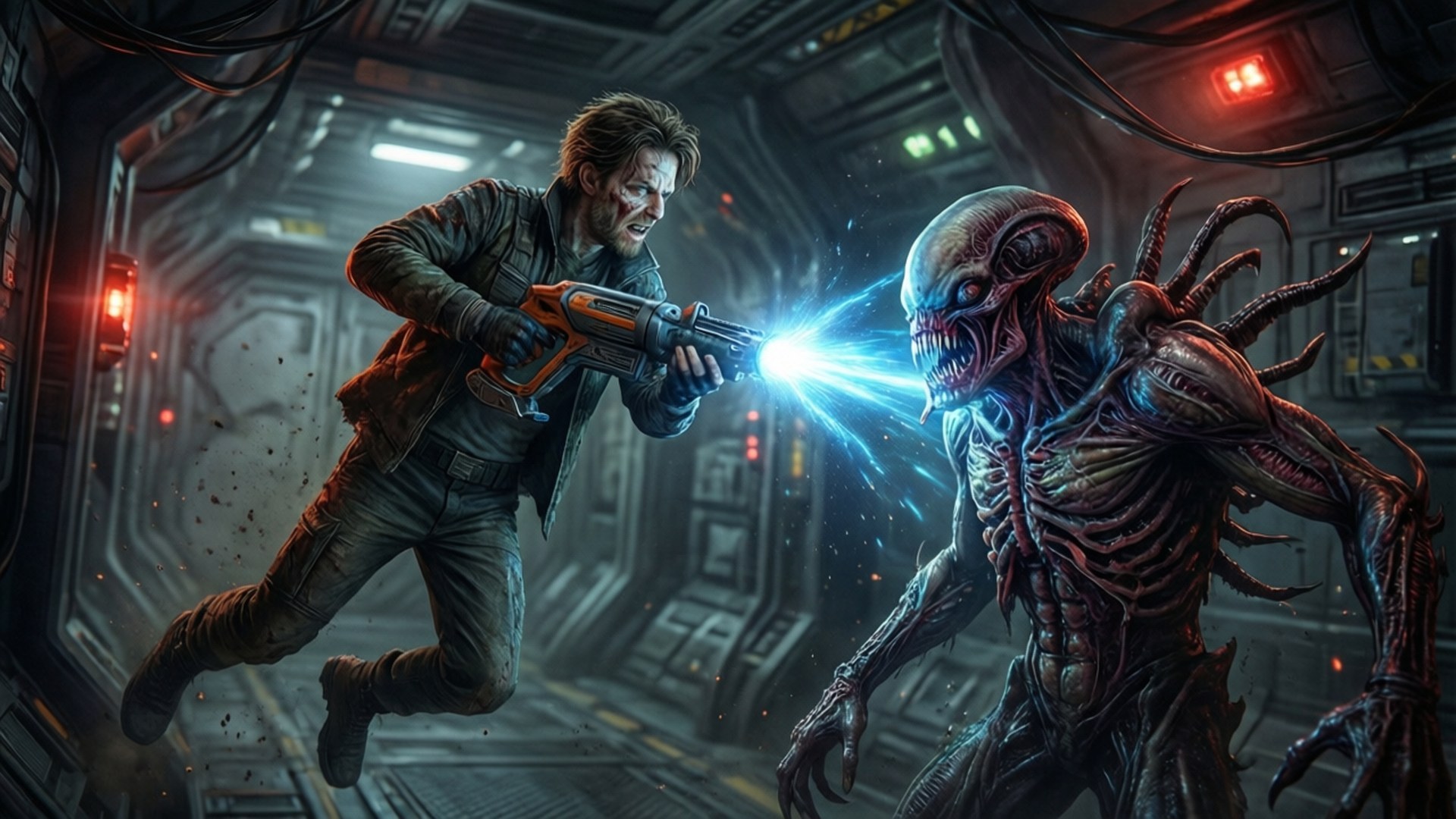 Isaac Clarke chiến đấu với necromorph trong môi trường không trọng lực trên tàu Ishimura.