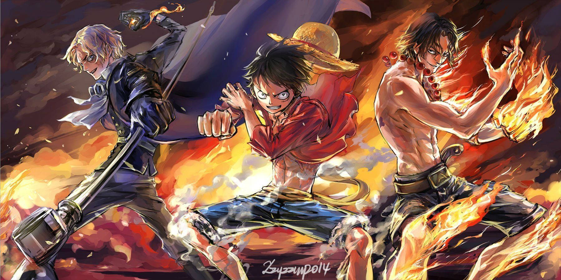 Tác phẩm nghệ thuật rực lửa One Piece về Luffy, Ace và Sabo hình nền