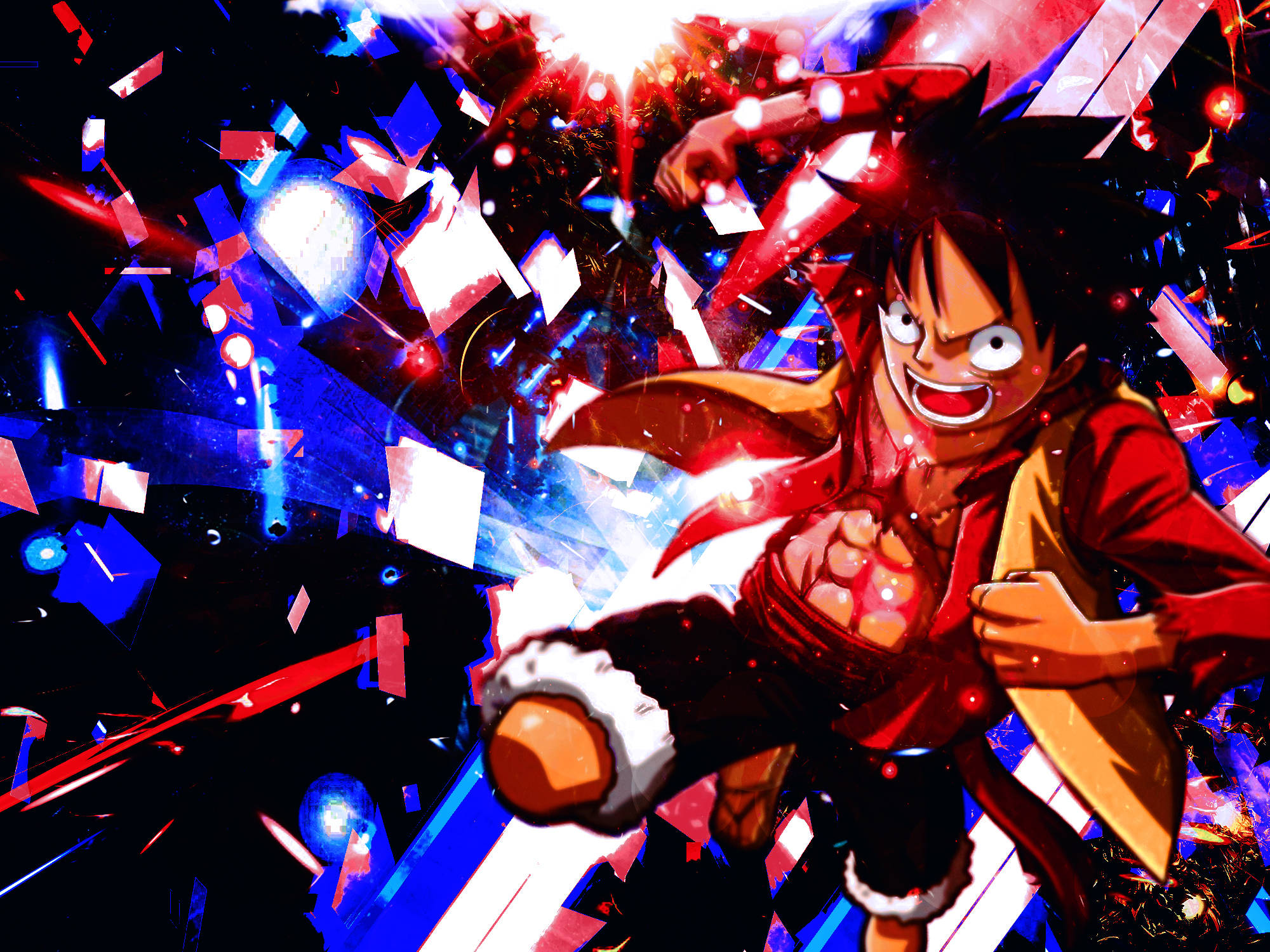 Luffy Trên Nền Đỏ Xanh Hình nền
