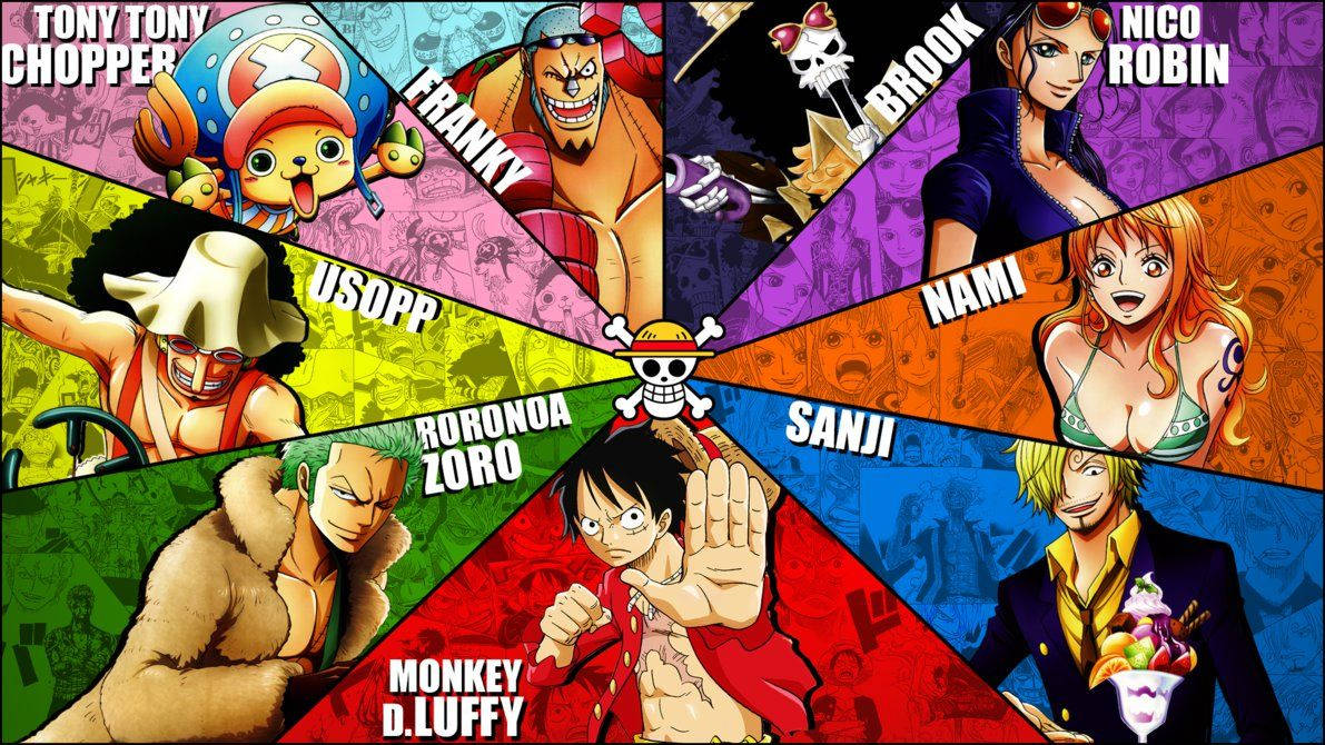 Luffy và phần còn lại của băng hải tặc Mũ Rơm trong hình nền vòng màu One Piece