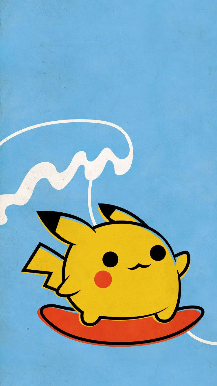 Hình nền Pikachu đang lướt sóng với ván lướt màu đỏ
