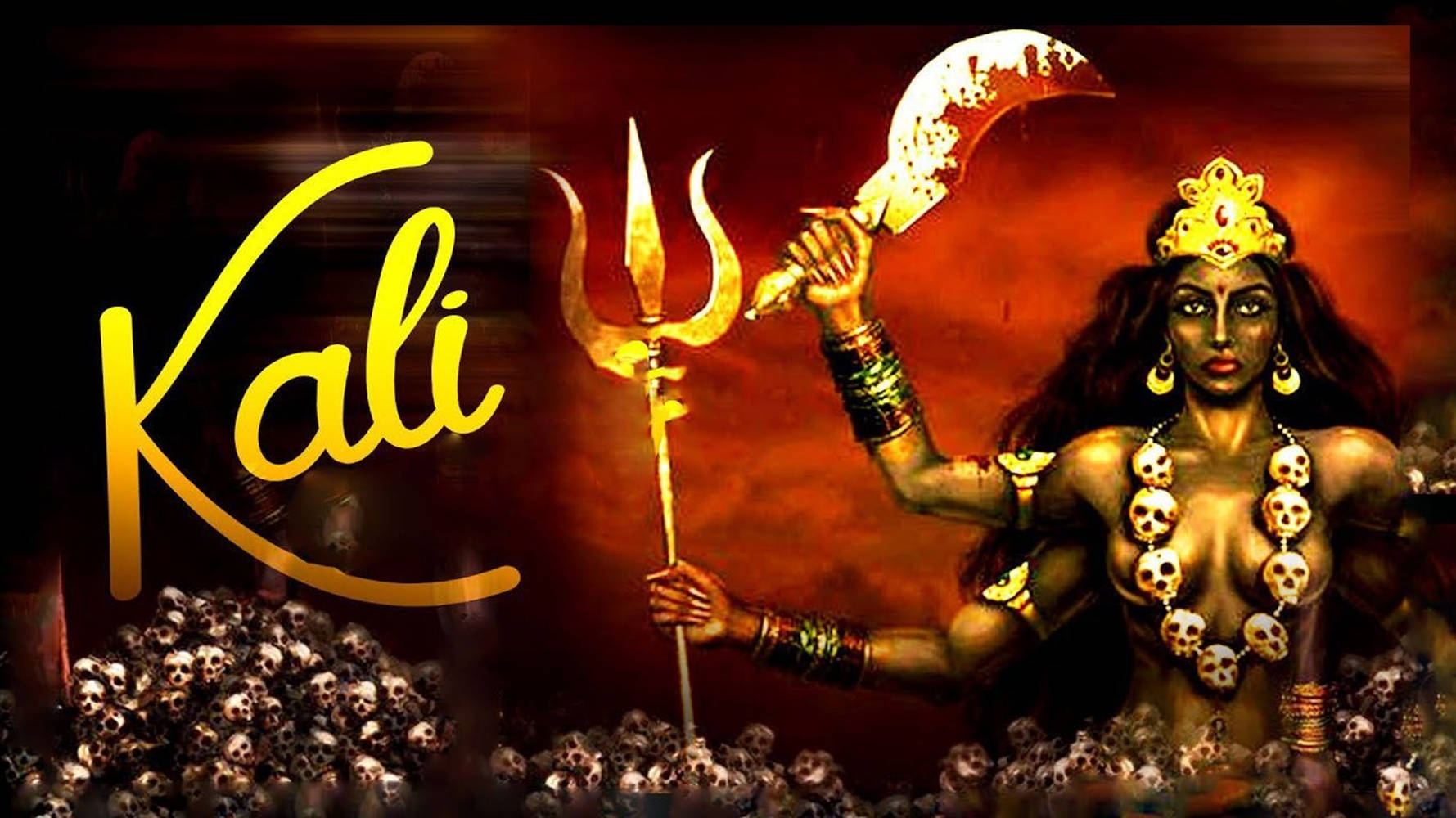 Maa Kali Đỏ Thẩm Mỹ Với Lưỡi Kiếm Đẫm Máu Hình nền