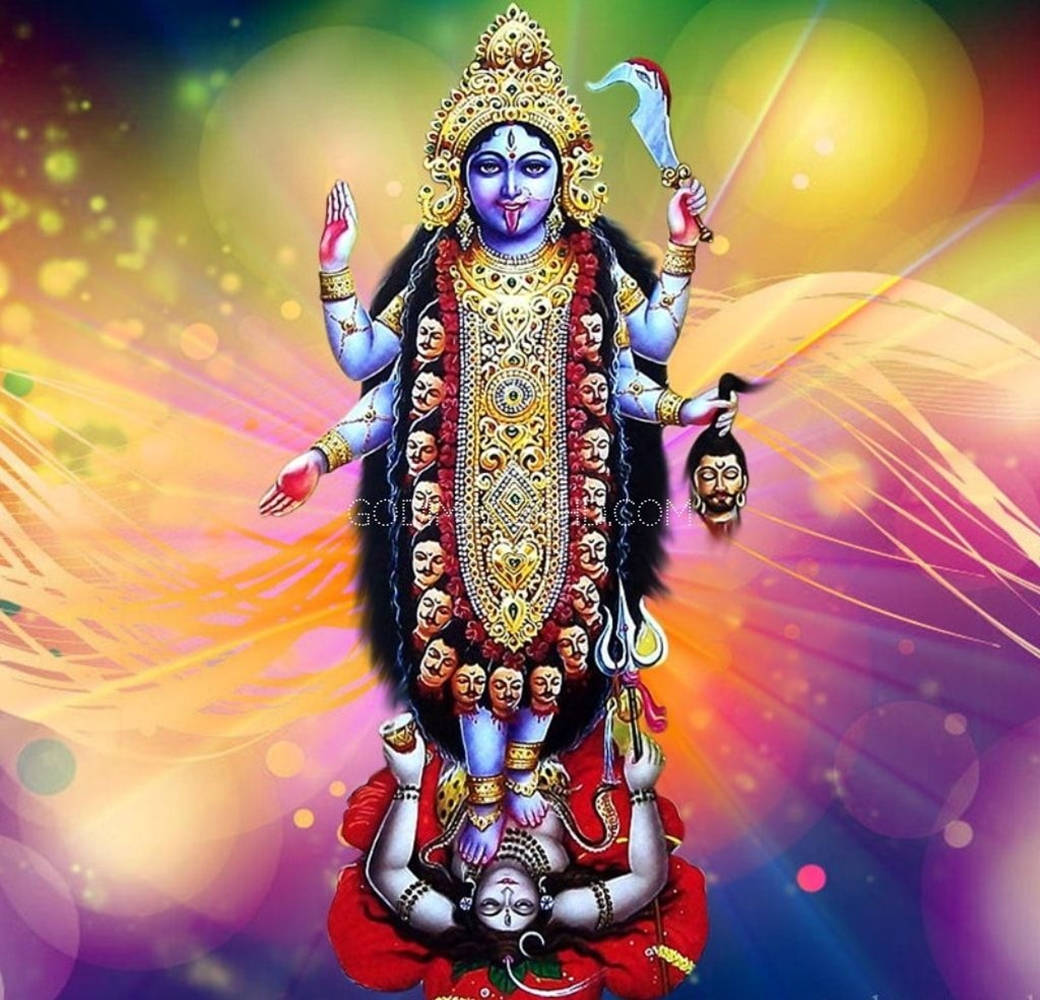 Maa Kali nhảy múa trên thân Chúa Shiva - Thẩm mỹ cầu vồng Hình nền