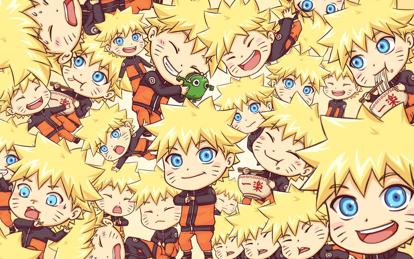 Hình nền Naruto và các bản sao trong phiên bản chibi dễ thương.
