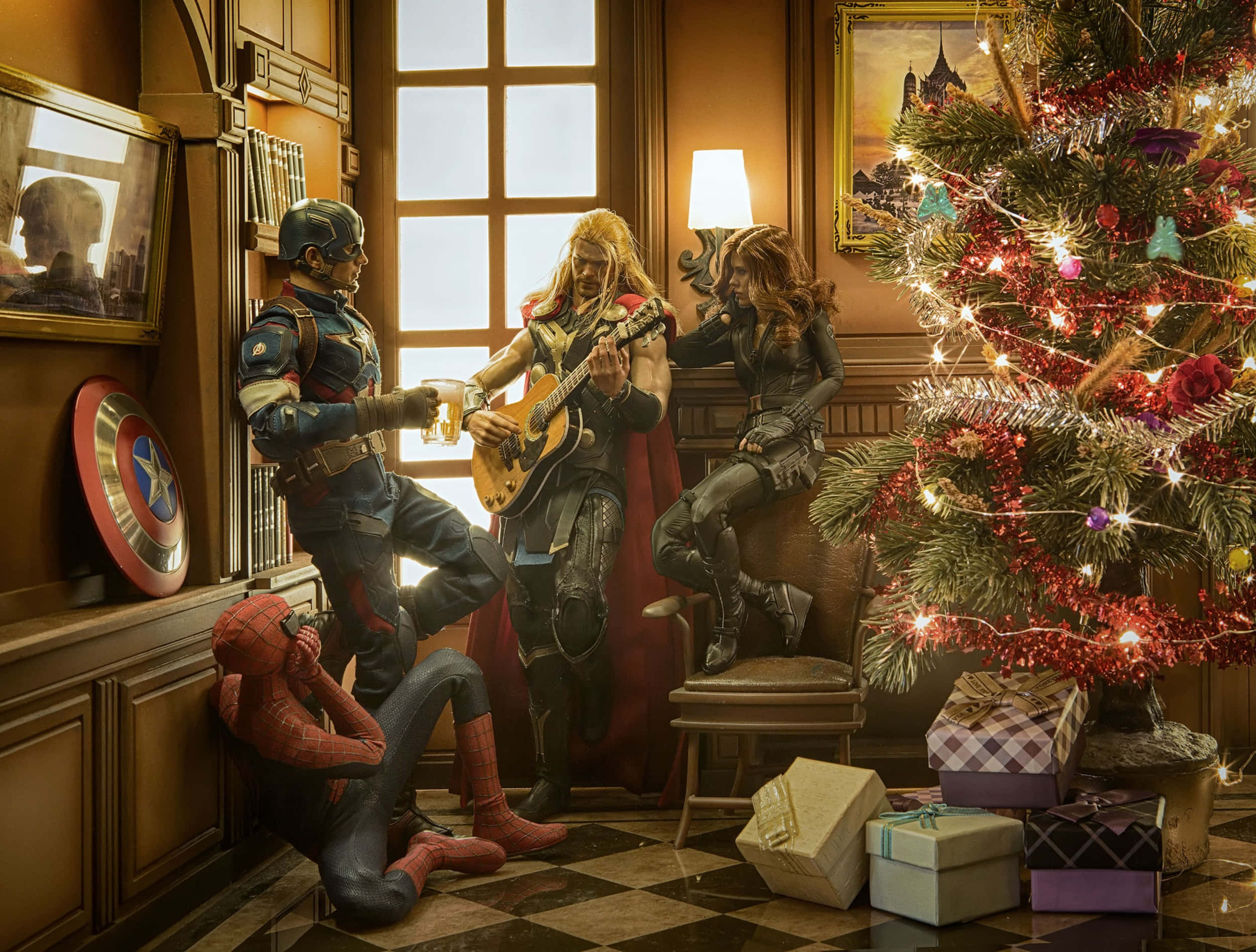 Marvel Cây Thông Noel Siêu Anh Hùng Hình nền