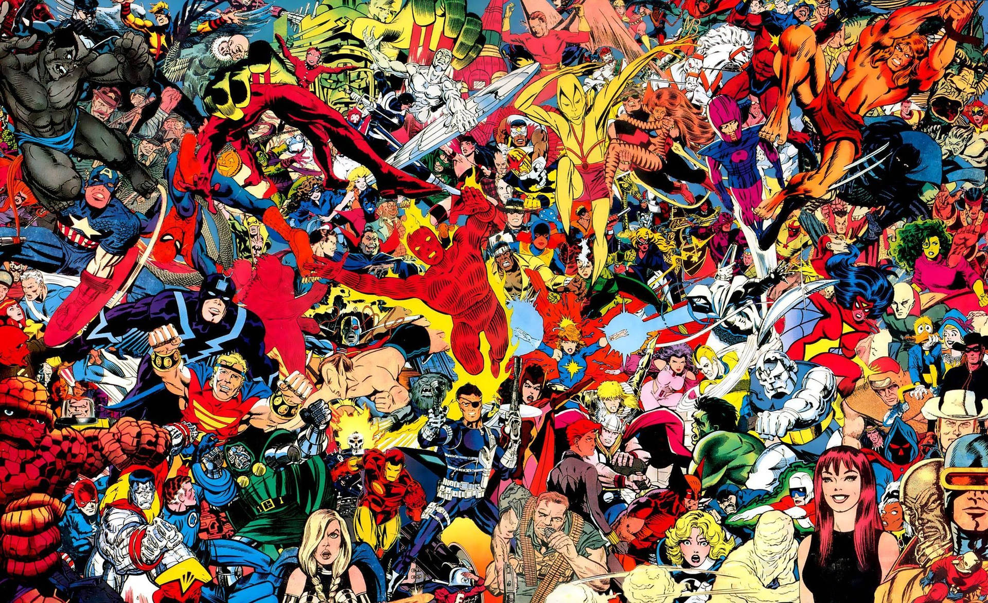 Truyện tranh Marvel cổ điển với tất cả các siêu anh hùng trong một chủ đề đầy màu sắc.