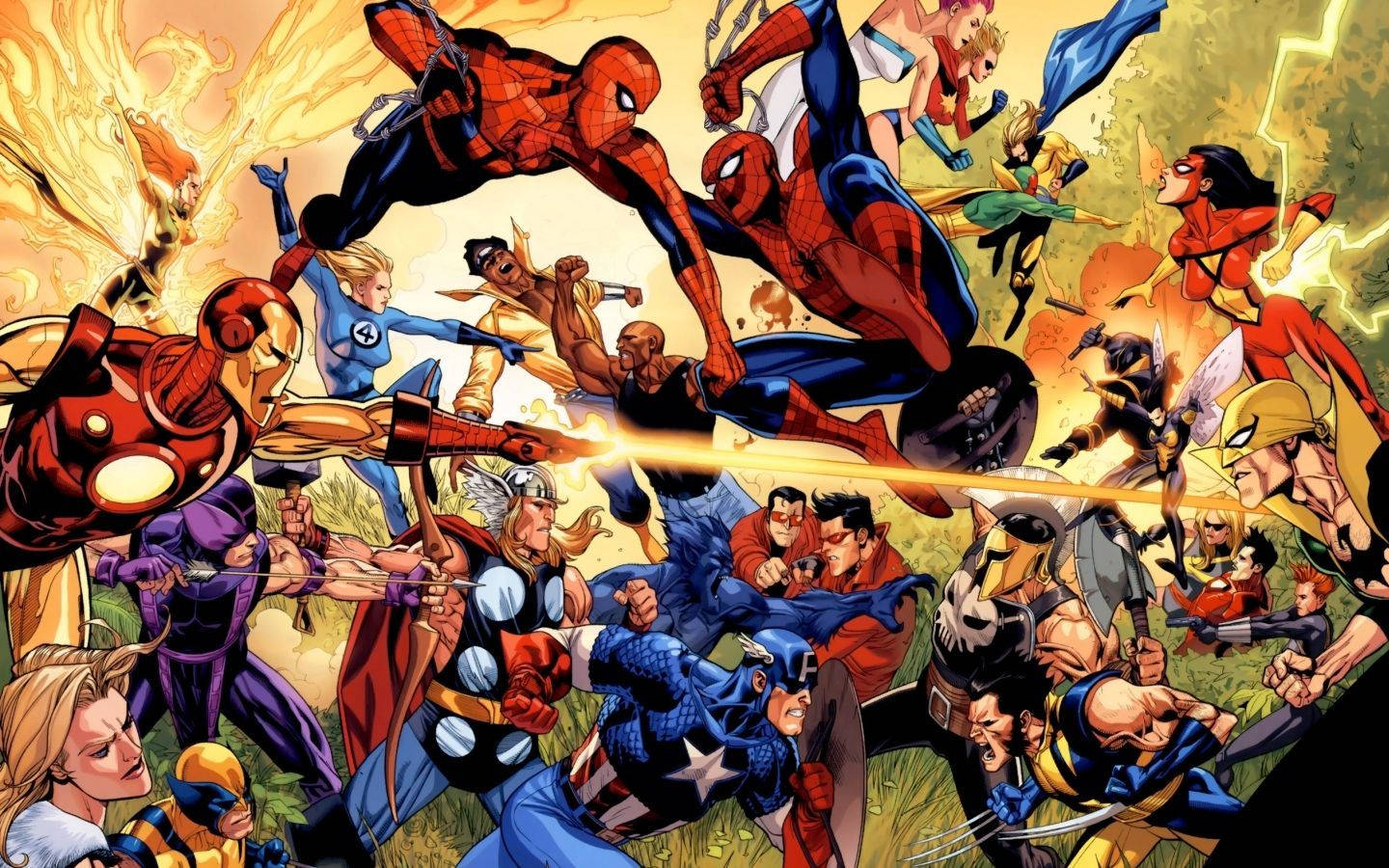 Các siêu anh hùng Marvel trên nền truyện tranh với kẻ phản diện.