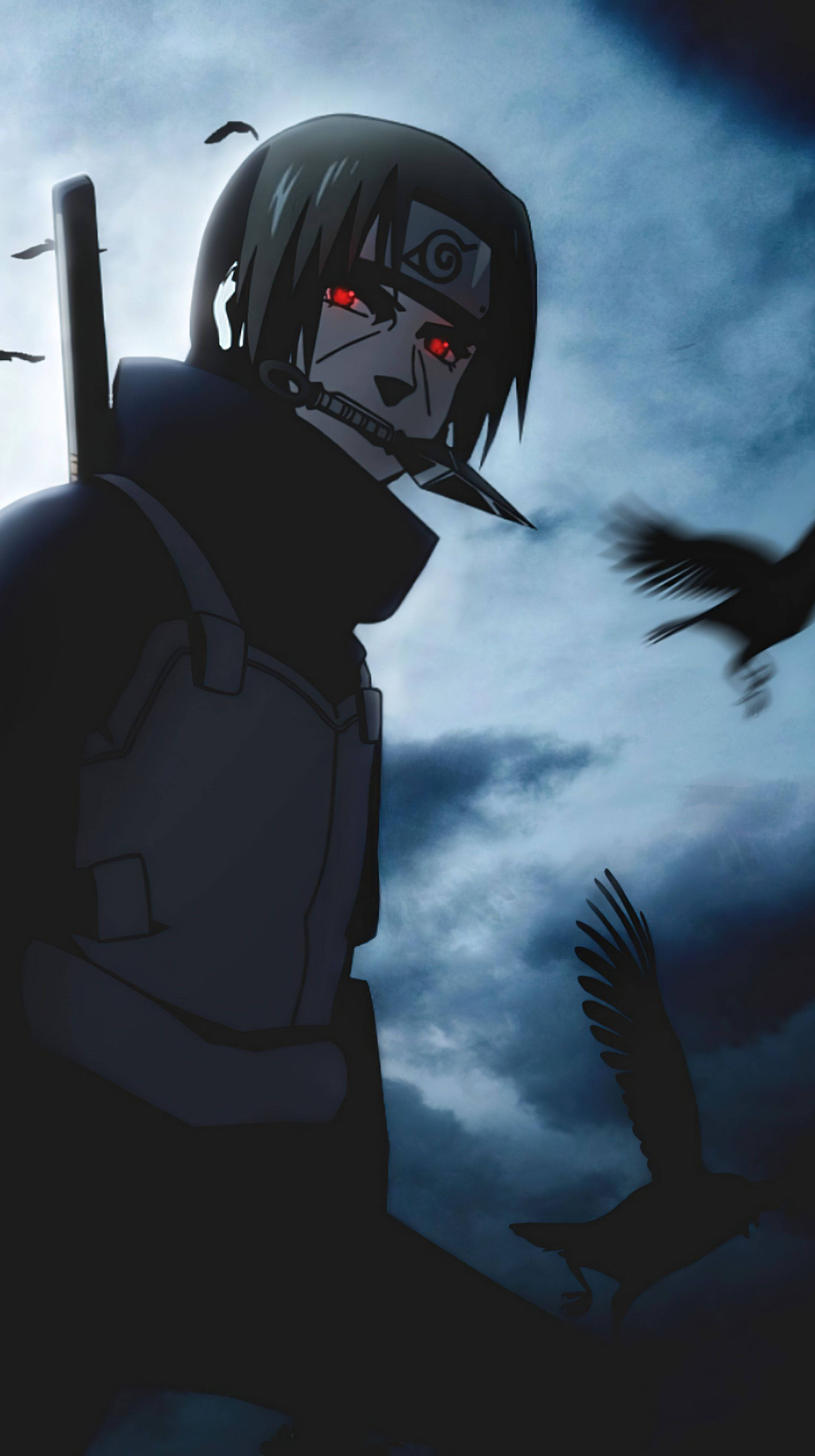 Mắt Sharingan của Itachi trên điện thoại với những con quạ đen Hình nền