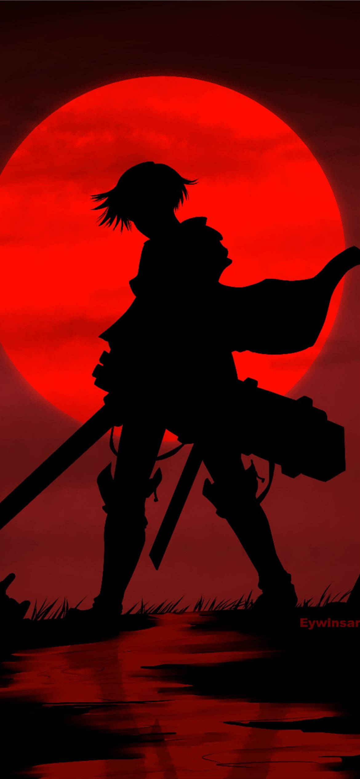 Mặt Trăng Đỏ Levi Silhouette Attack On Titan iPhone Hình nền