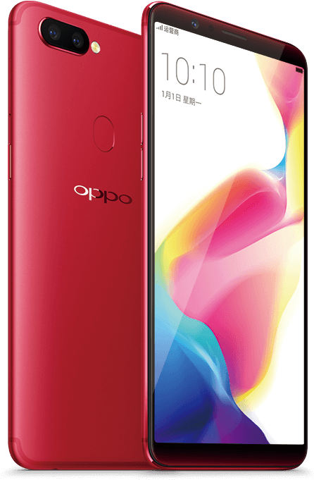 Mặt trước và mặt sau điện thoại thông minh Oppo màu đỏ Hình nền