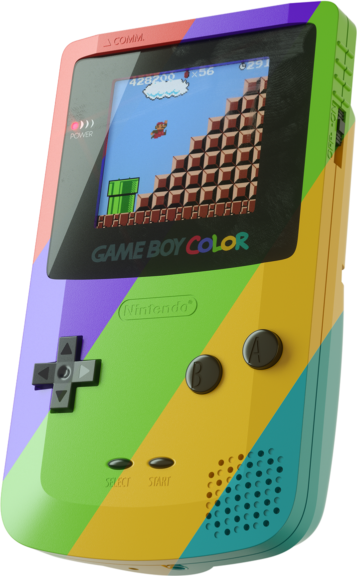Máy chơi game Game Boy Color đầy màu sắc đang chơi Mario Hình nền