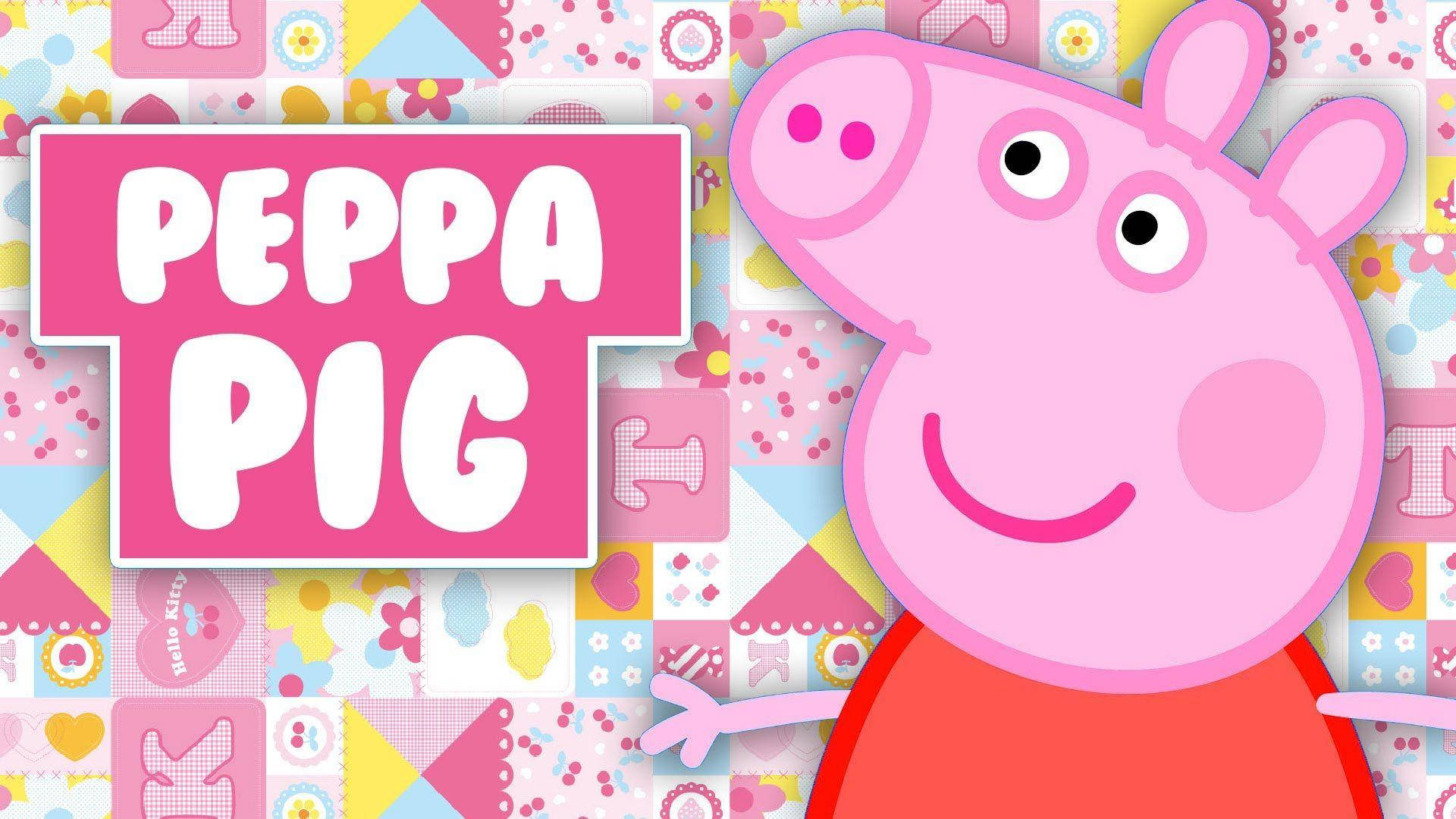 Máy tính bảng Peppa Pig đáng yêu trên nền Hello Kitty