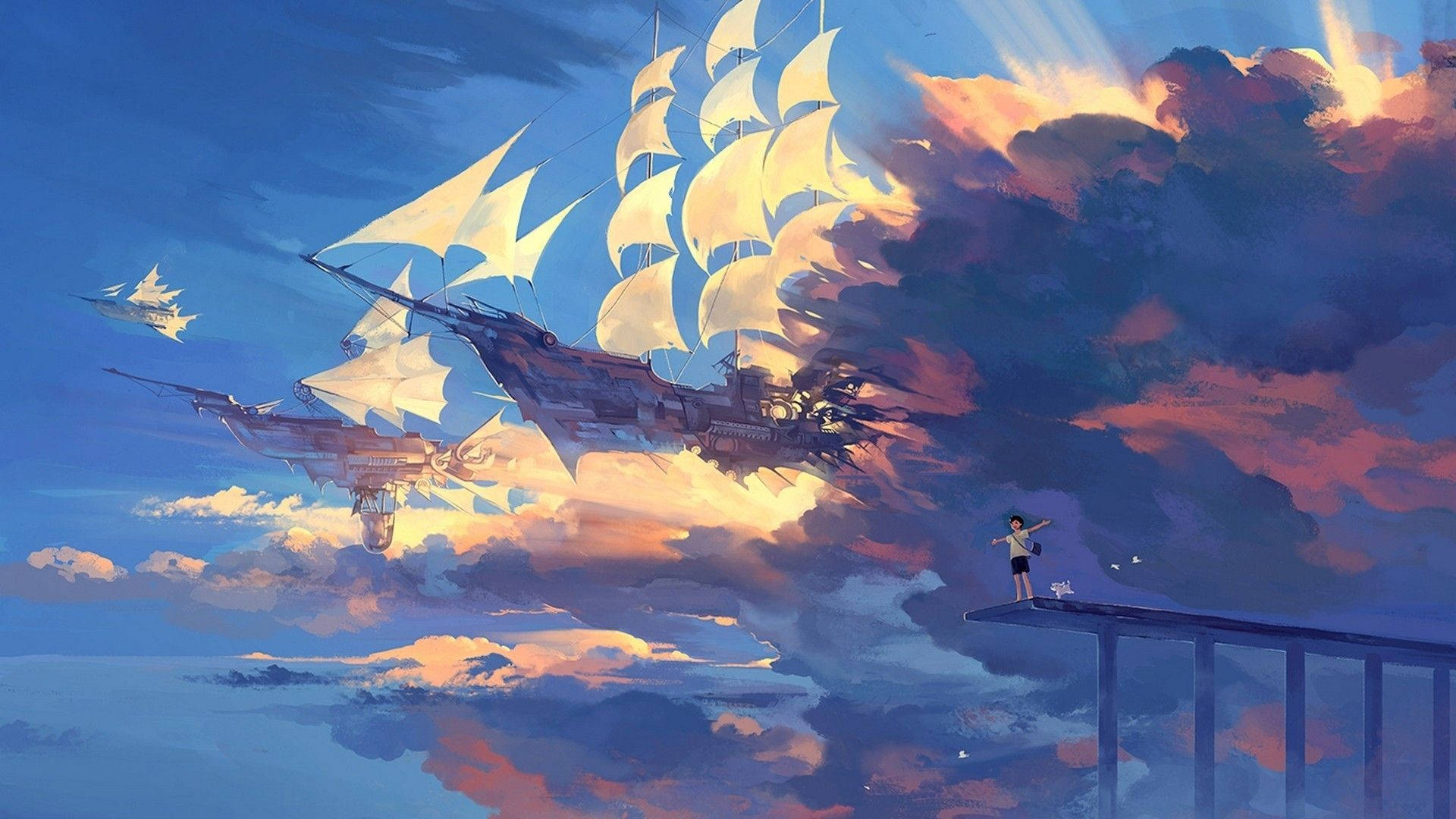 Máy tính để bàn nghệ thuật anime thẩm mỹ tàu bay Hình nền