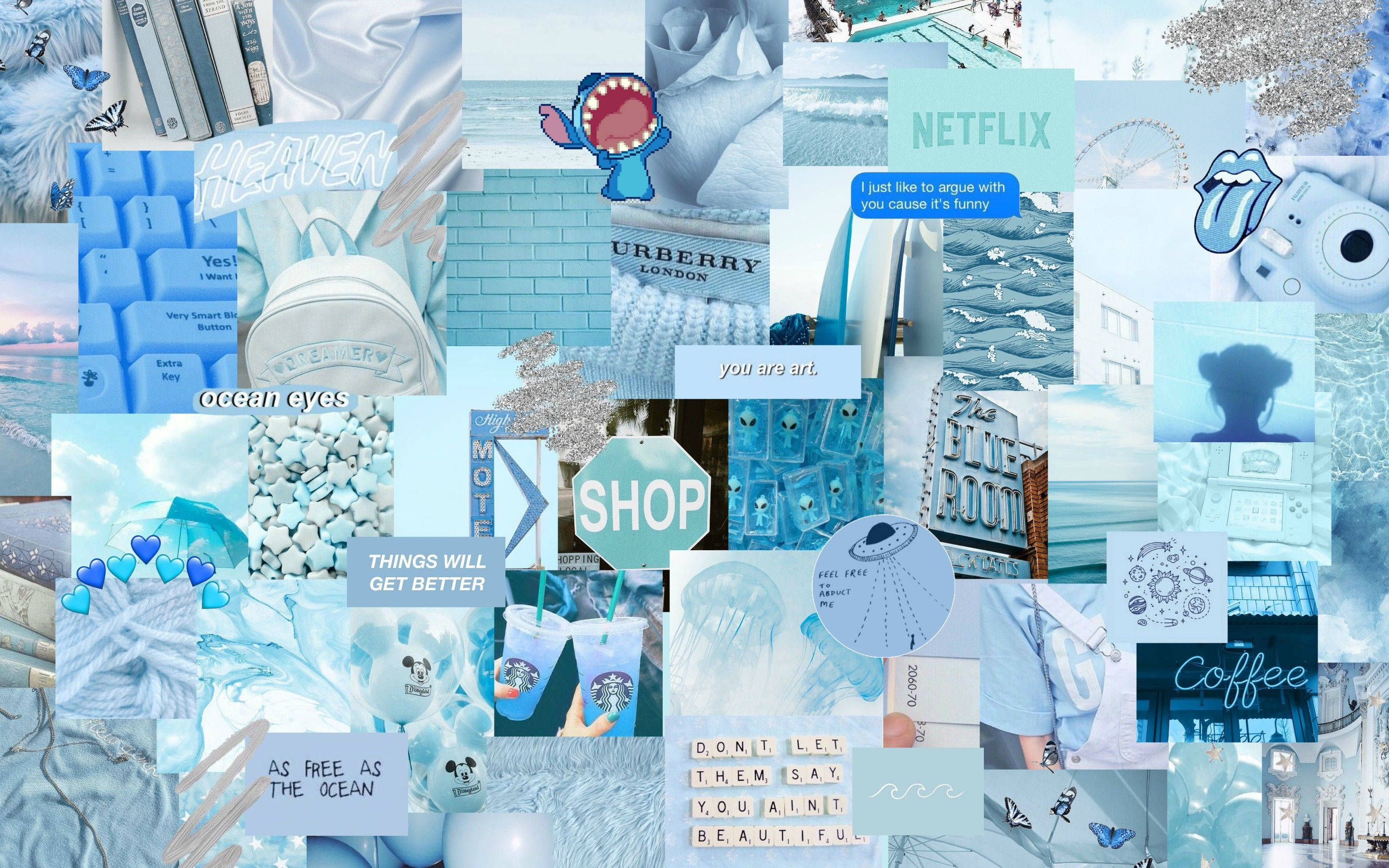Máy Tính Phong Cách Xanh Trời Collage Hình nền