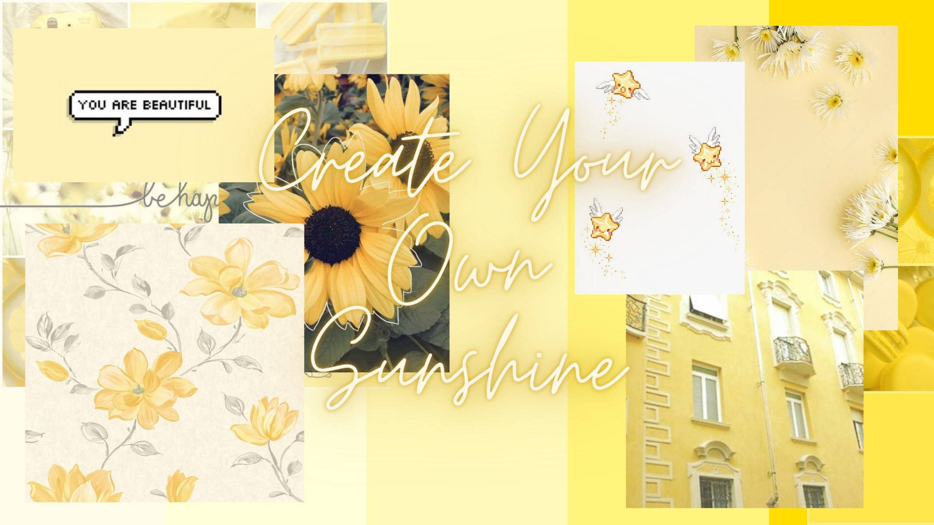 Máy Tính Xách Tay Nghệ Thuật Cắt Dán Màu Vàng Phong Cách Pinterest Hình nền