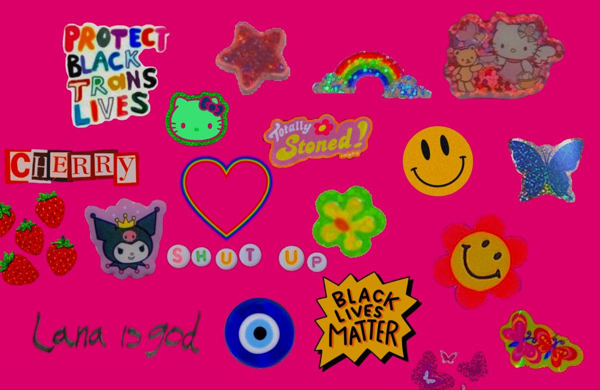 Máy tính xách tay phong cách indie với ảnh ghép sticker Hình nền