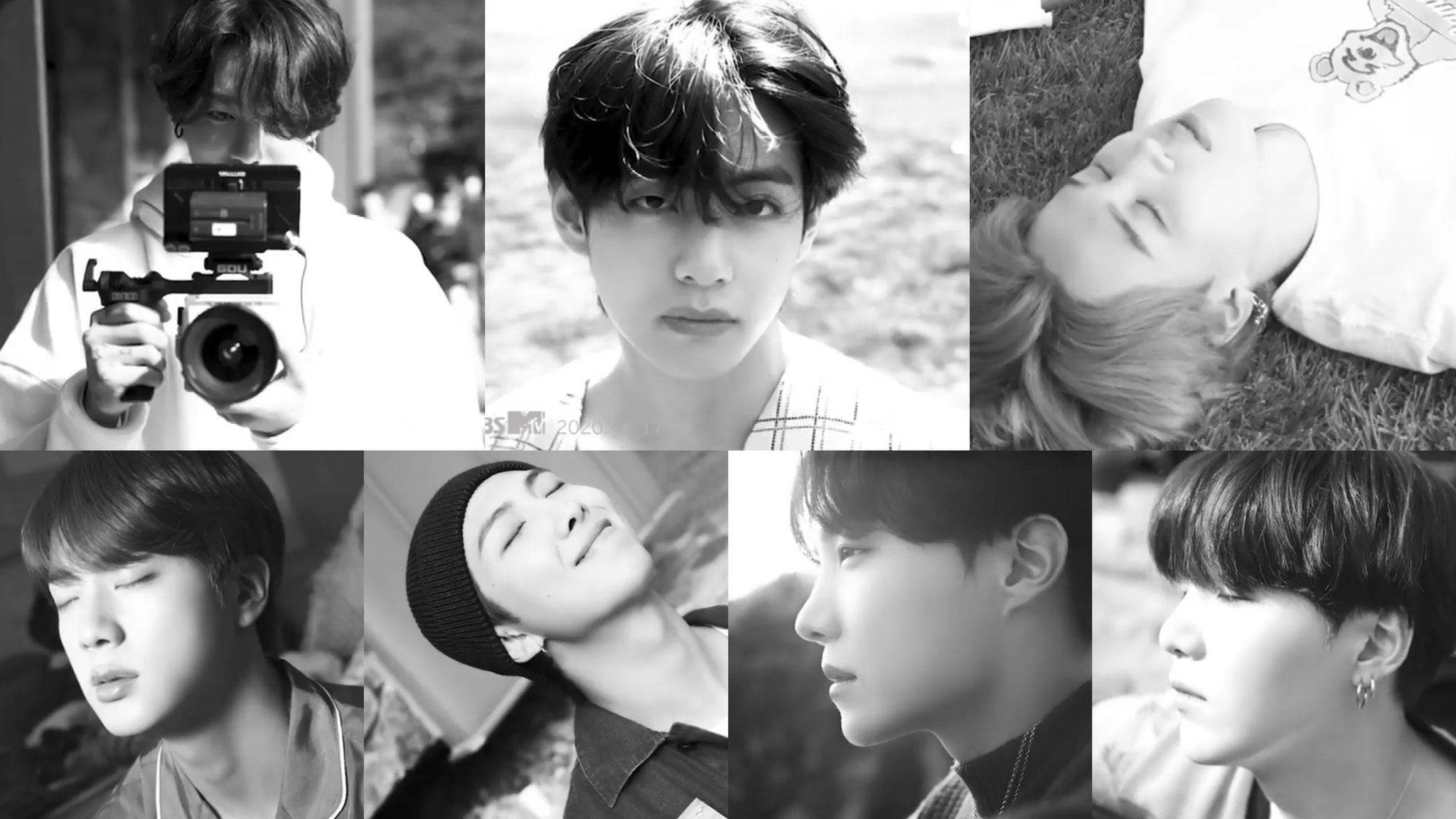 Máy Tính Xách Tay BTS Phong Cách Với Hình Nền Ảnh Ghép Đen Trắng Hình nền