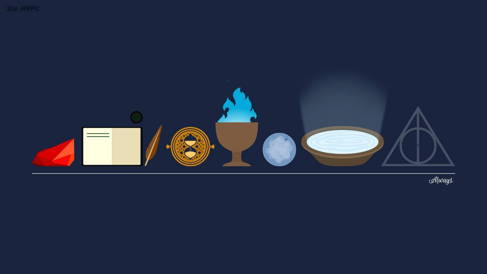 Máy tính xách tay Harry Potter với các vật phẩm ma thuật Hình nền