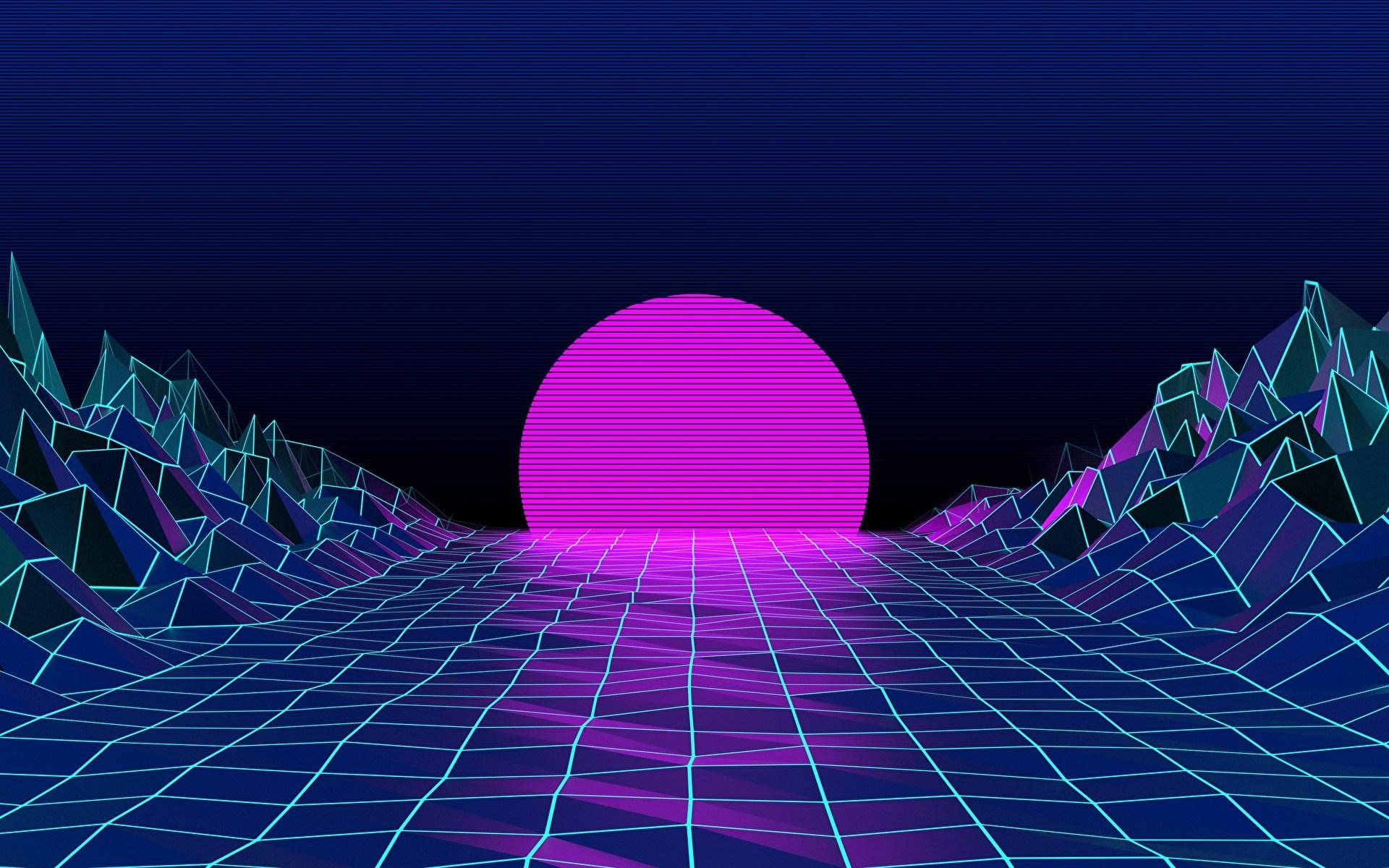 Máy tính xách tay hoàng hôn Vaporwave thẩm mỹ Hình nền