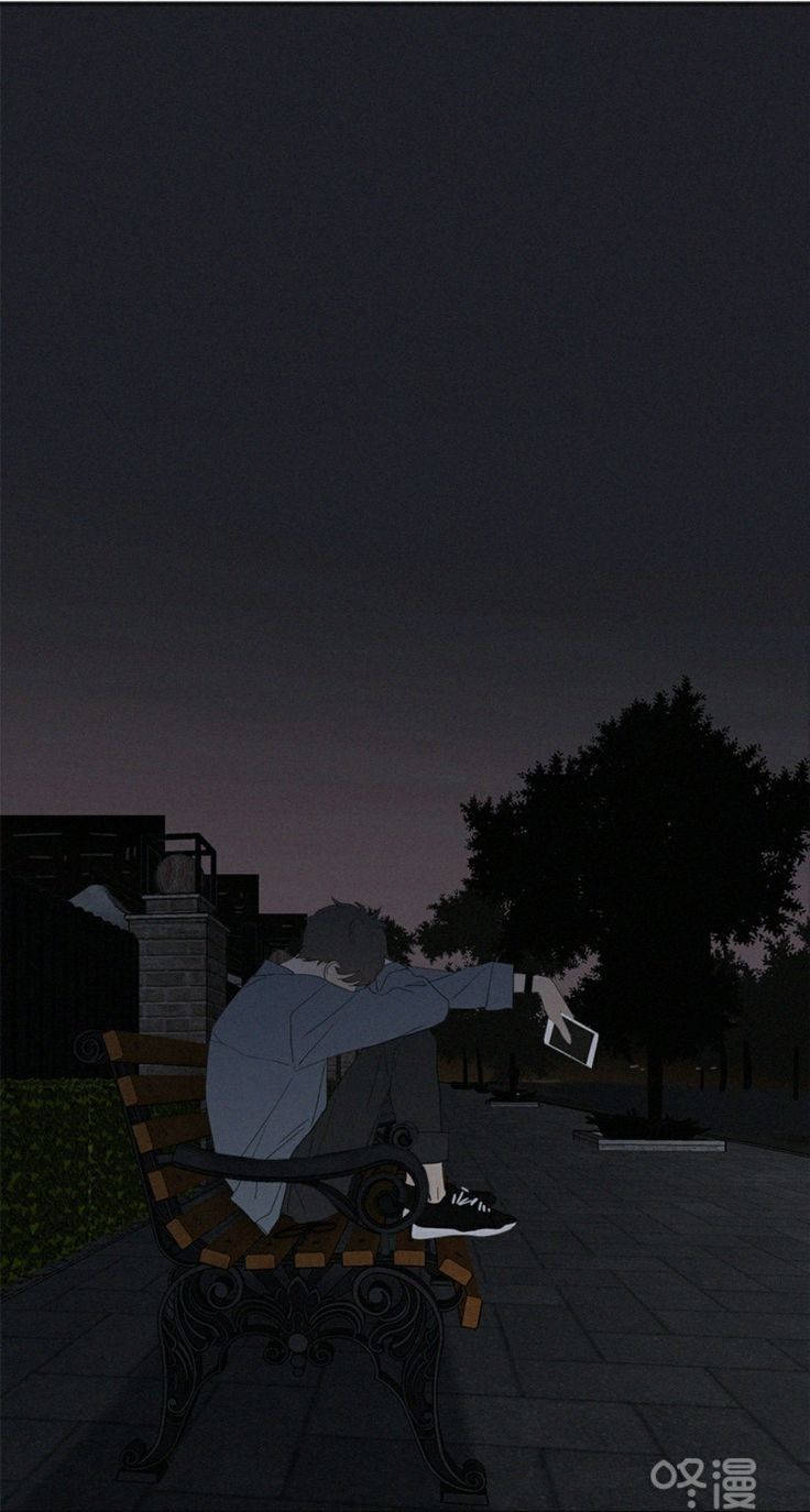 Melancholy Anime Aesthetic: Hình Ảnh Cô Đơn Trên Ghế Đá Công Viên Hình nền