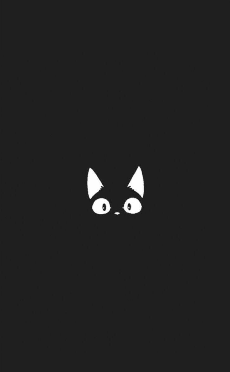 Mèo Anime Dễ Thương Phong Cách Đen Trắng Hình nền