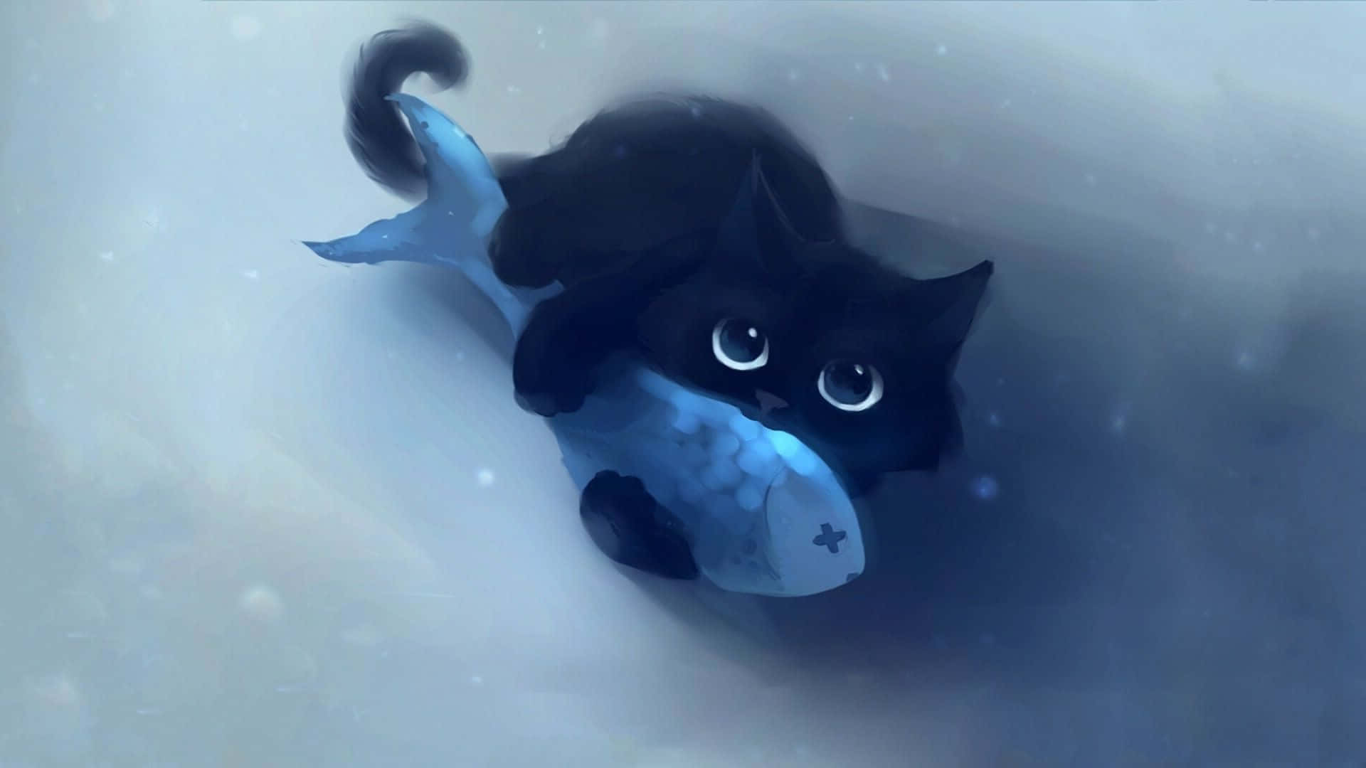 Mèo Anime Dễ Thương Ôm Cá Hình nền