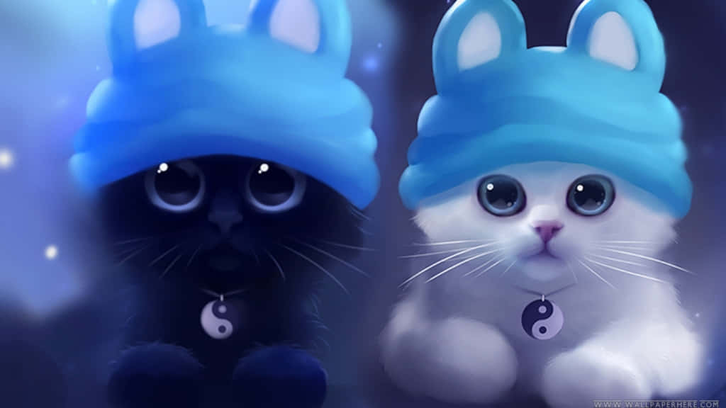 Mèo Anime Dễ Thương Đội Mũ Thỏ Hình nền