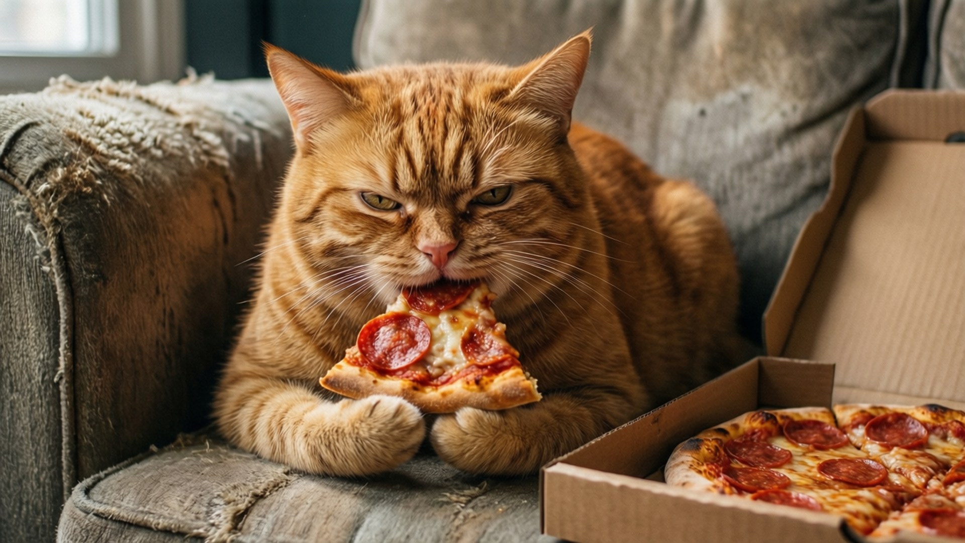 Mèo Cáu Kỉnh Ăn Pizza Hình nền