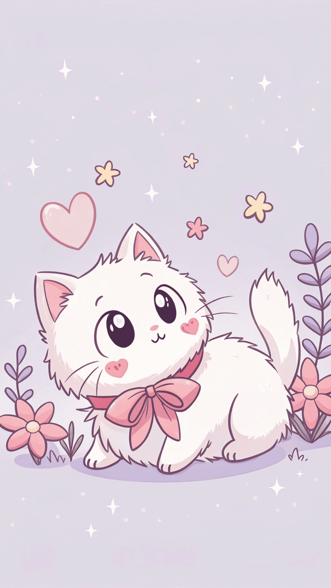 Mèo Chibi Dễ Thương Với Nơ Hồng Nghệ Thuật Kawaii Hình nền
