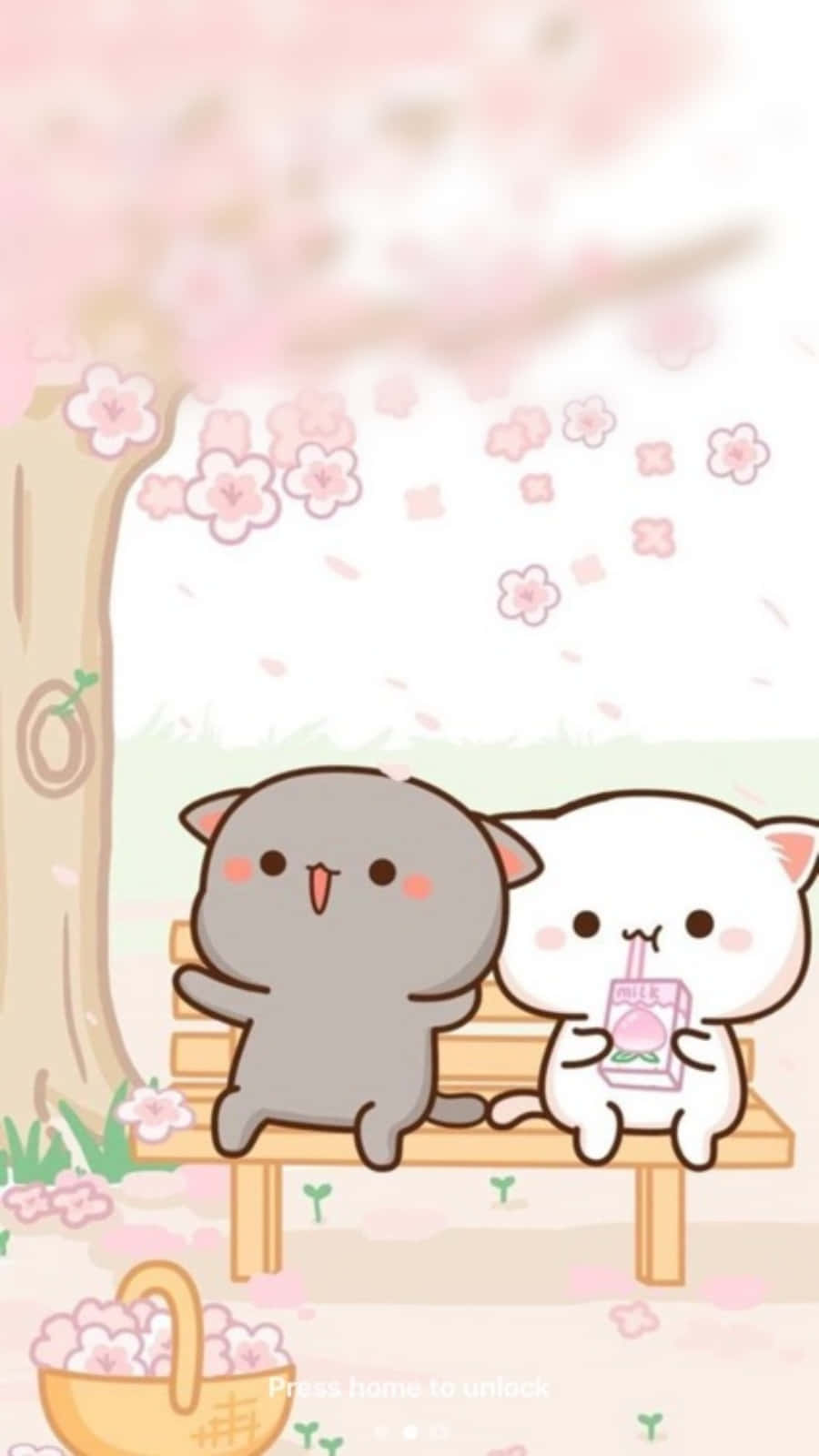 Mèo con Kawaii màu hồng thẩm mỹ trong công viên Hình nền