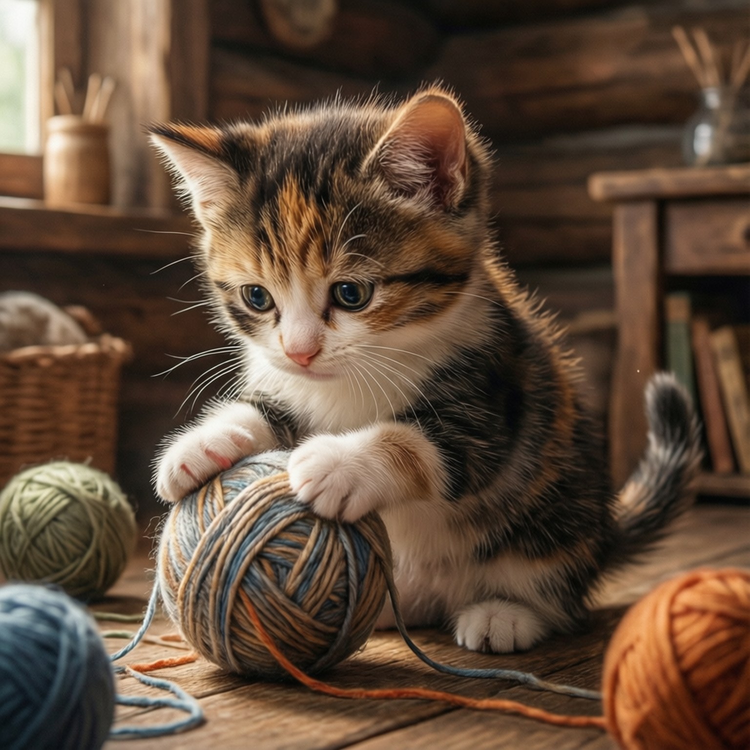 Mèo con và cuộn len Hình nền
