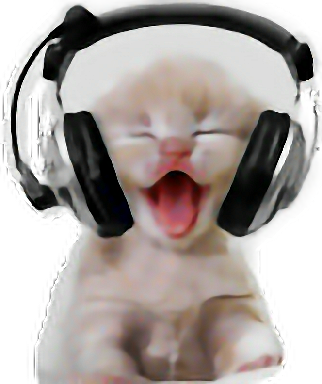 Mèo cười đeo tai nghe.PNG Hình nền