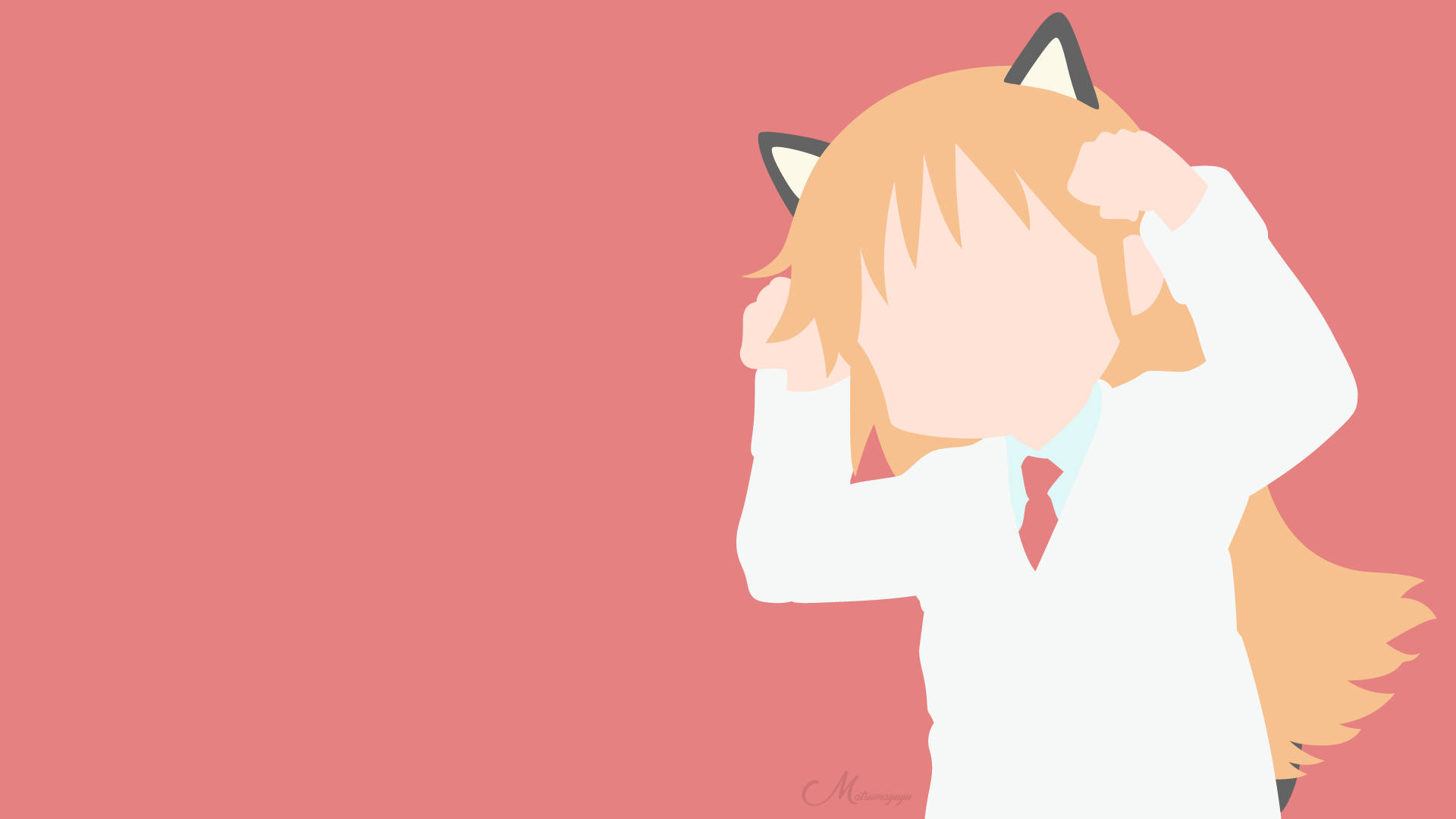 Mèo Hakase Nichijou Tối Giản Màu Đỏ Hình nền