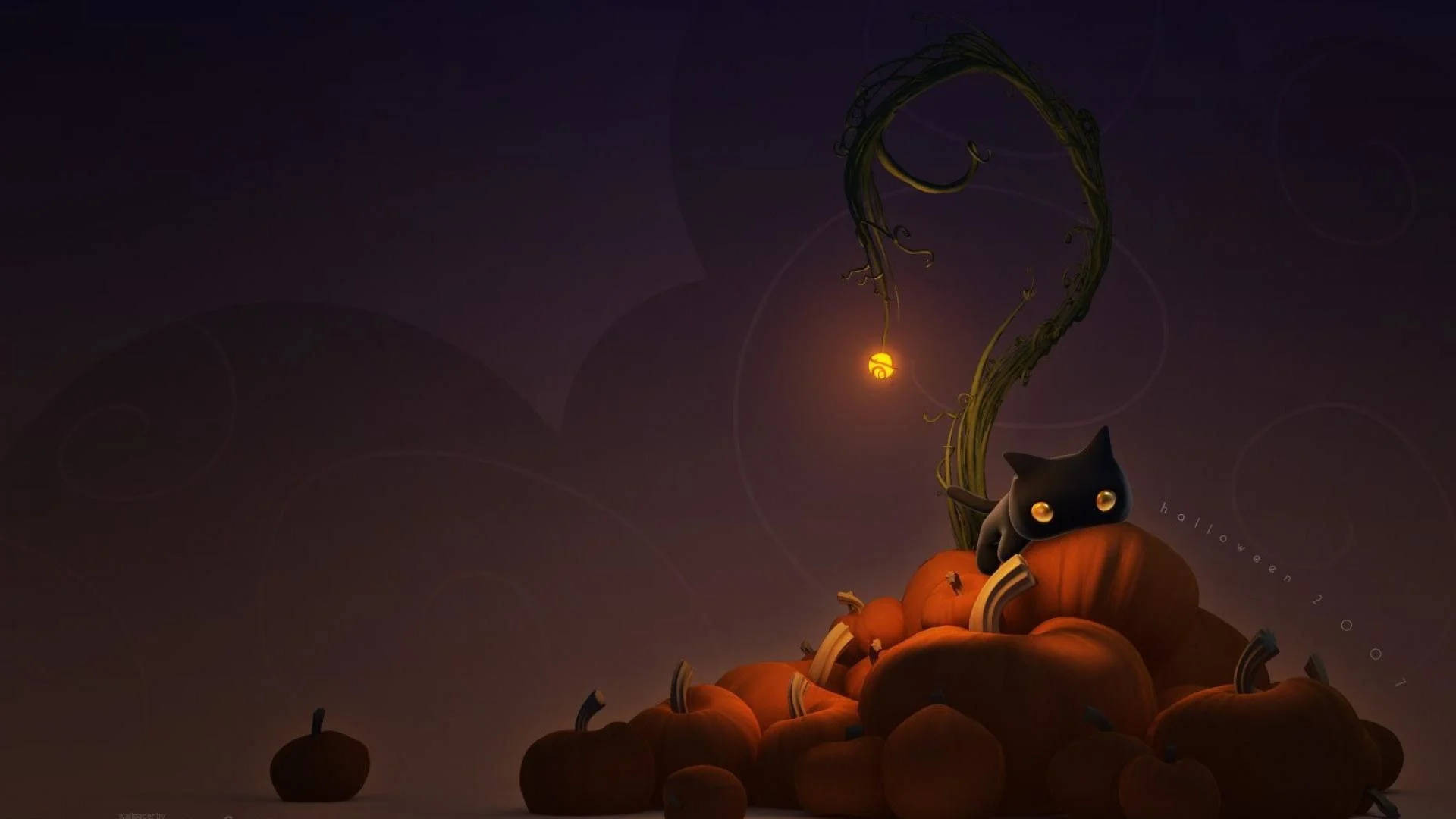 Mèo Halloween Cổ Điển Trên Quả Bí Ngô Hình nền