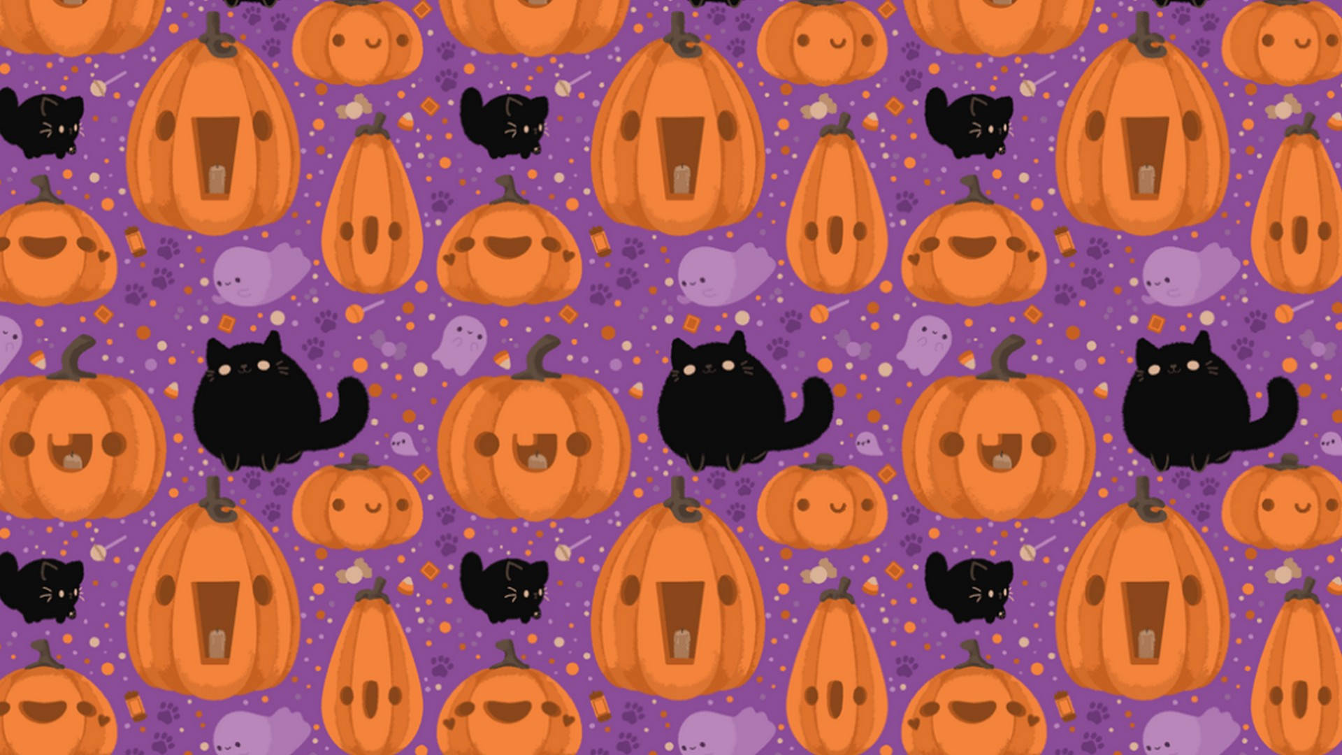 Mèo Halloween Dễ Thương và Bí Ngô Hình nền