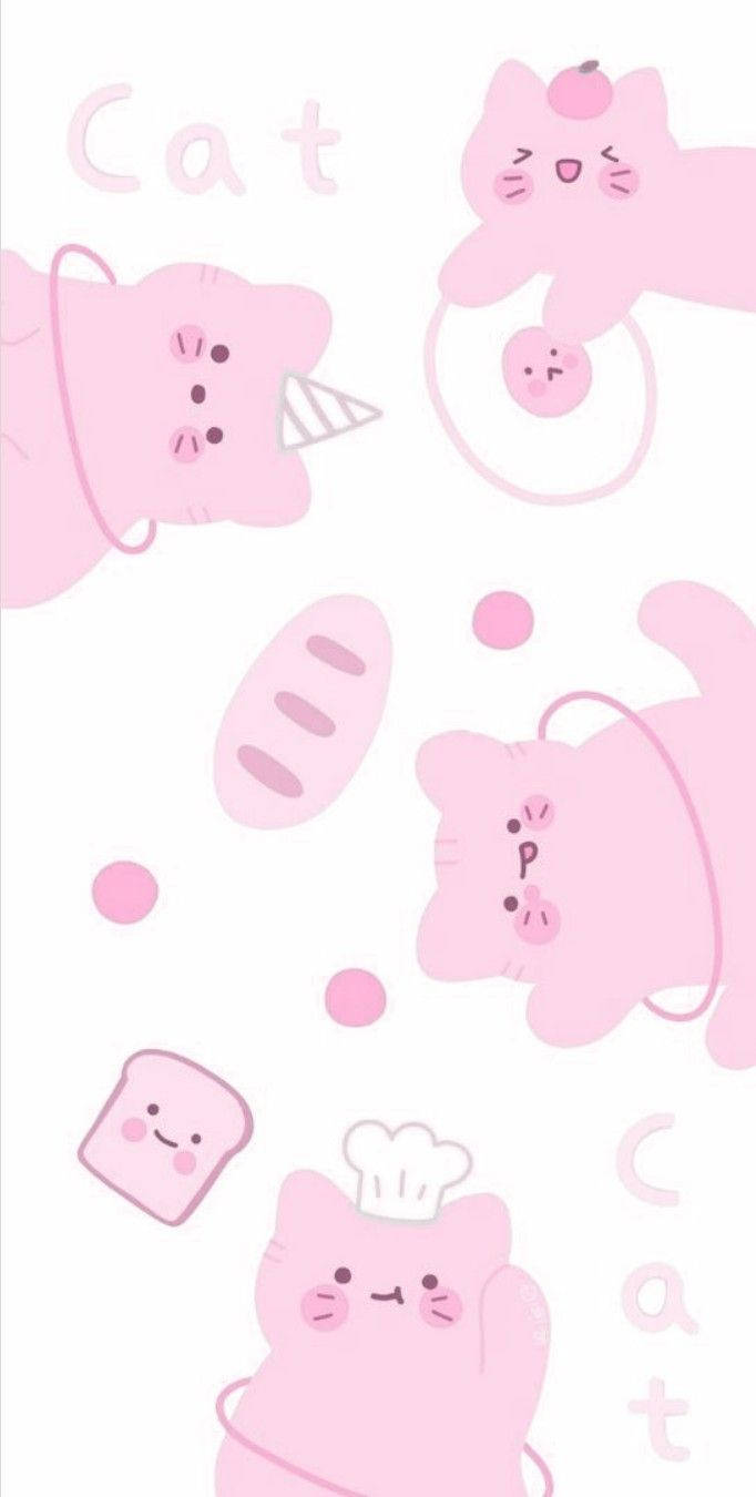Mèo Hồng Kawaii Vui Vẻ Hình nền